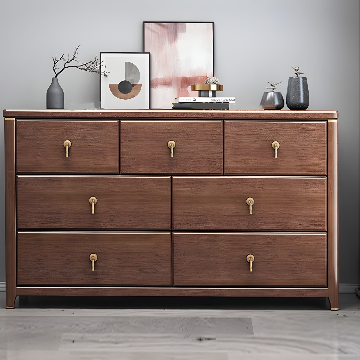 Mid Century Modern Chest Wood Rectangular Chest in Walnut Finish thumbnail 4