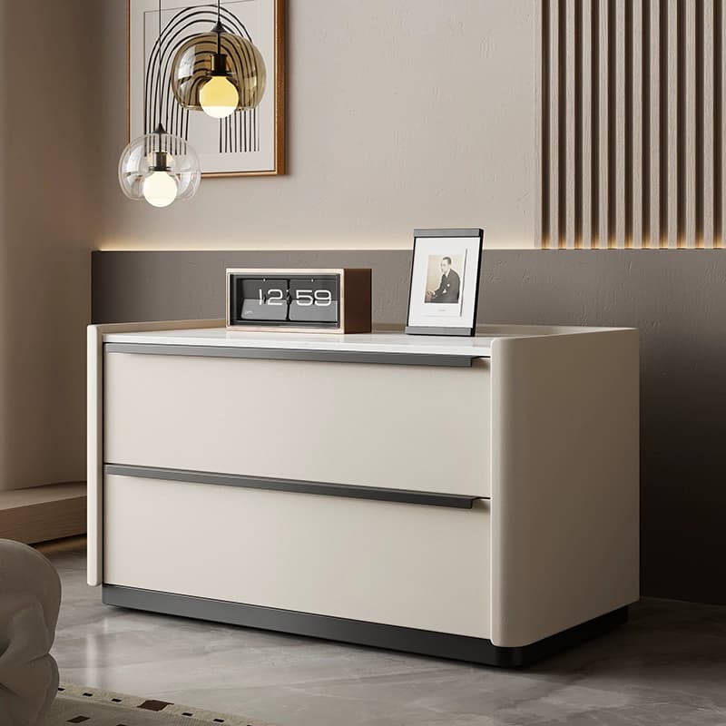 Modern Faux Leather Drawer Storage Nightstand in Stone Finish thumbnail 17