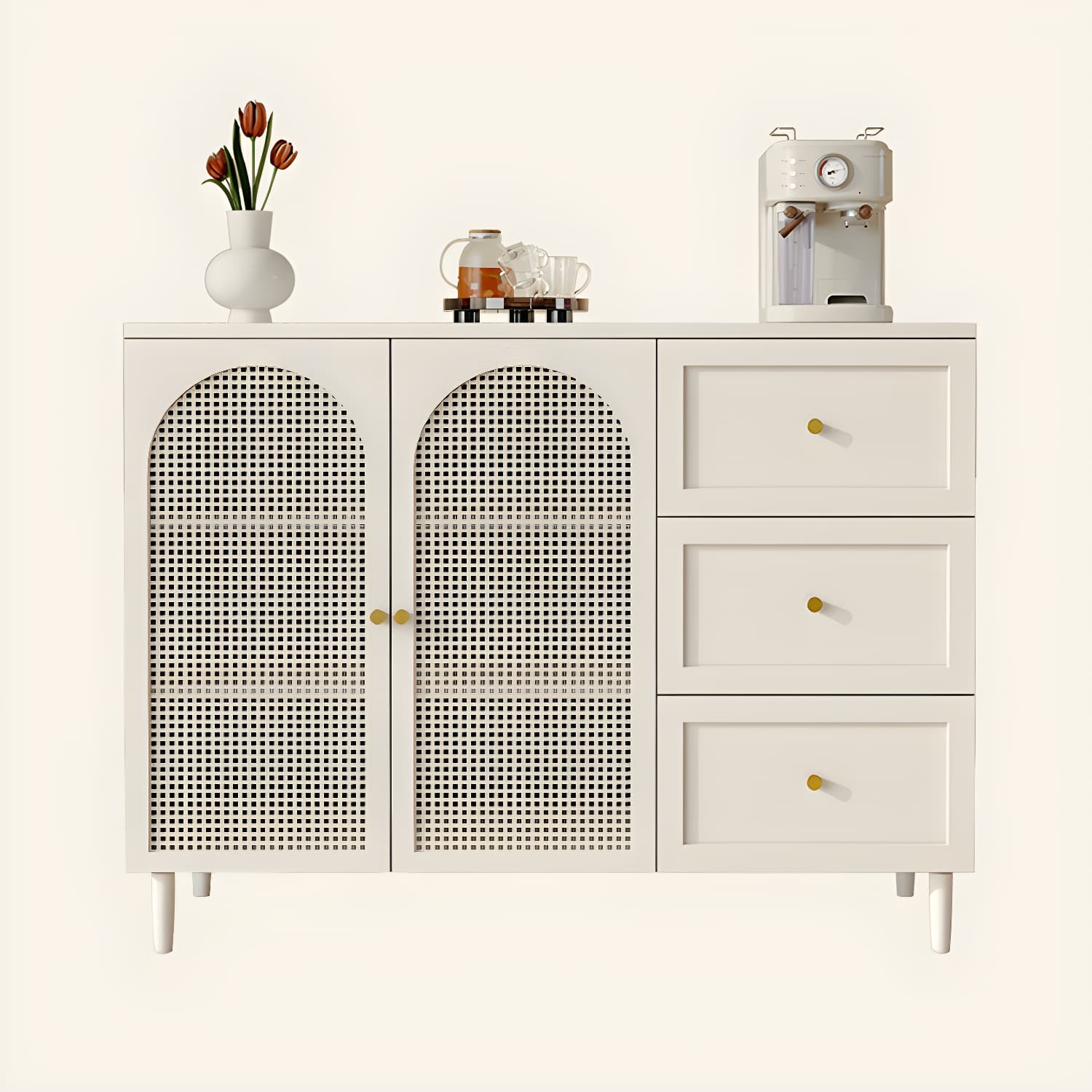 White Modern Sideboard Credenza with Cabinets and Reserve Installation Holes, Full Assembly Required thumbnail 5