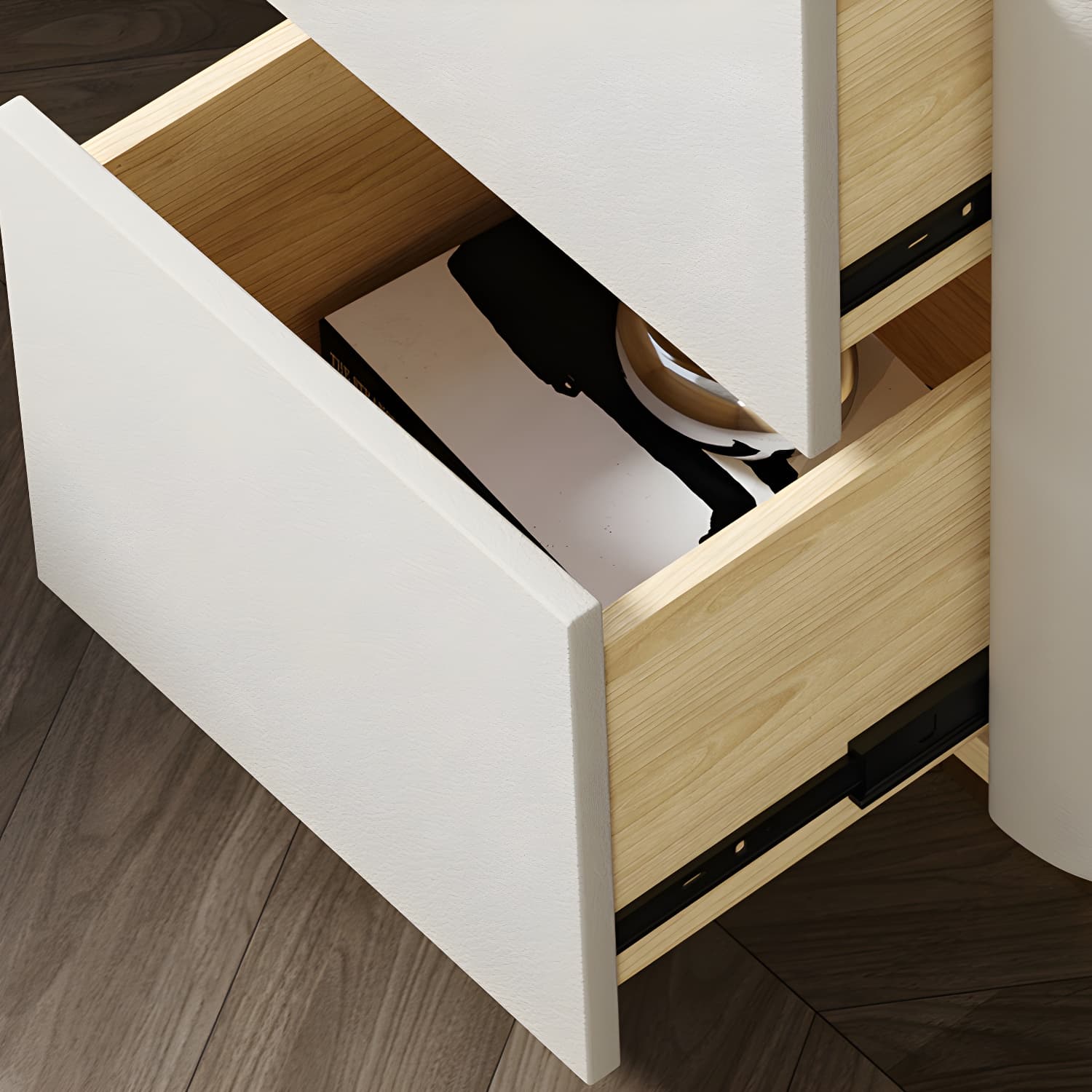 Wooden Nightstand with Tempered Glass 21.65" Tall 2 - Drawer Nightstand thumbnail 14