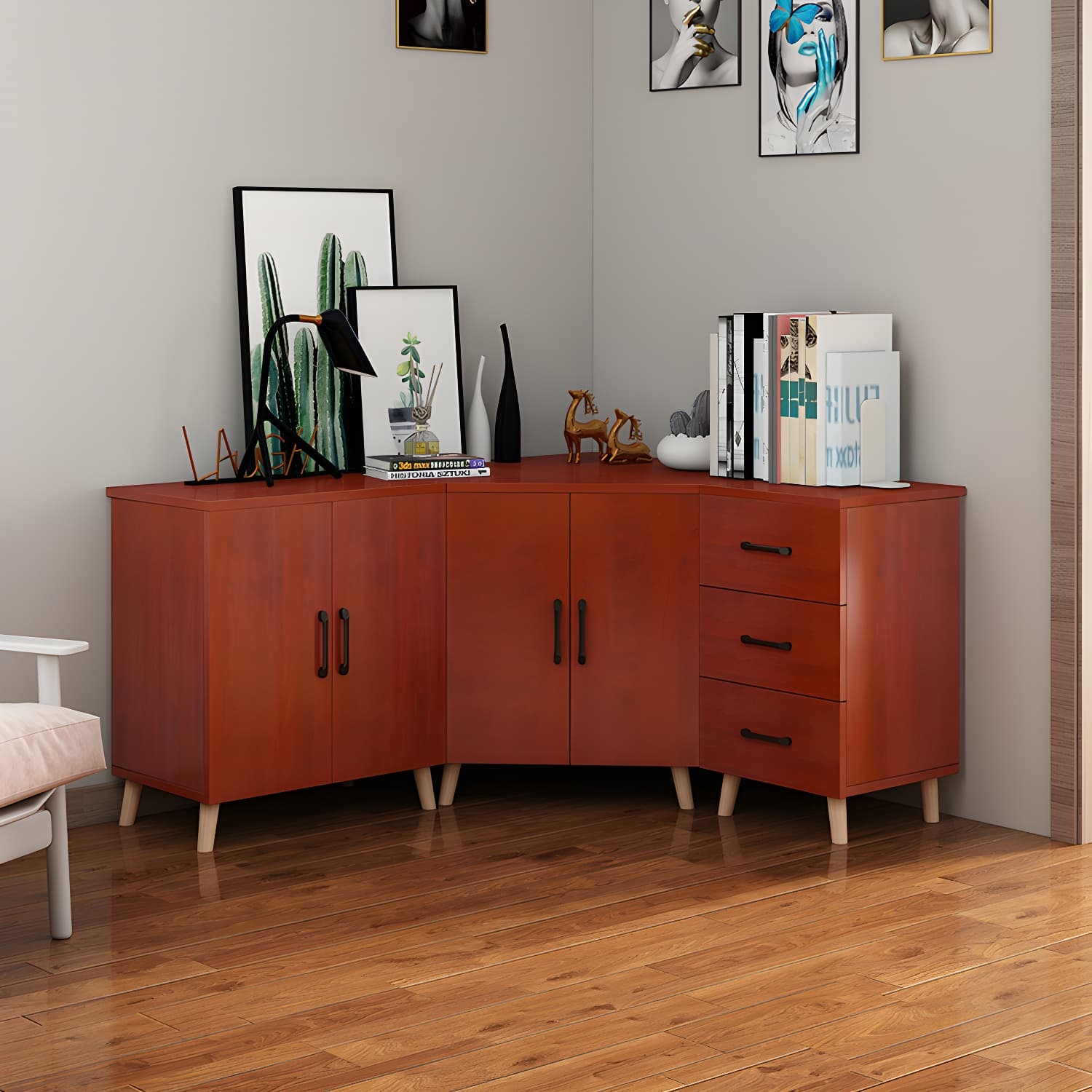 Bar Pulls Contemporary Manufactured Wood with Shelves Corner Accent Cabinet thumbnail 5