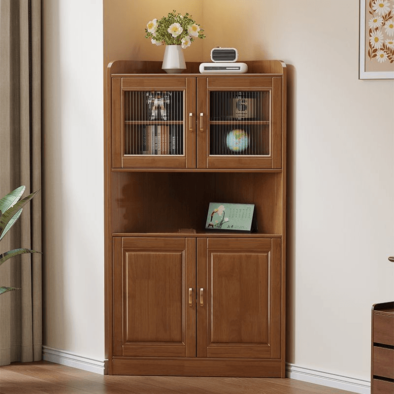 Independent Corner Utility Storage Cabinet in Cocoa/Gray/White with Grip Bars, 2 Exterior Shelves and 2 Cabinets/1 Cabinet in a Trendy Style, Glass-panel Door Included/Not Included thumbnail 5