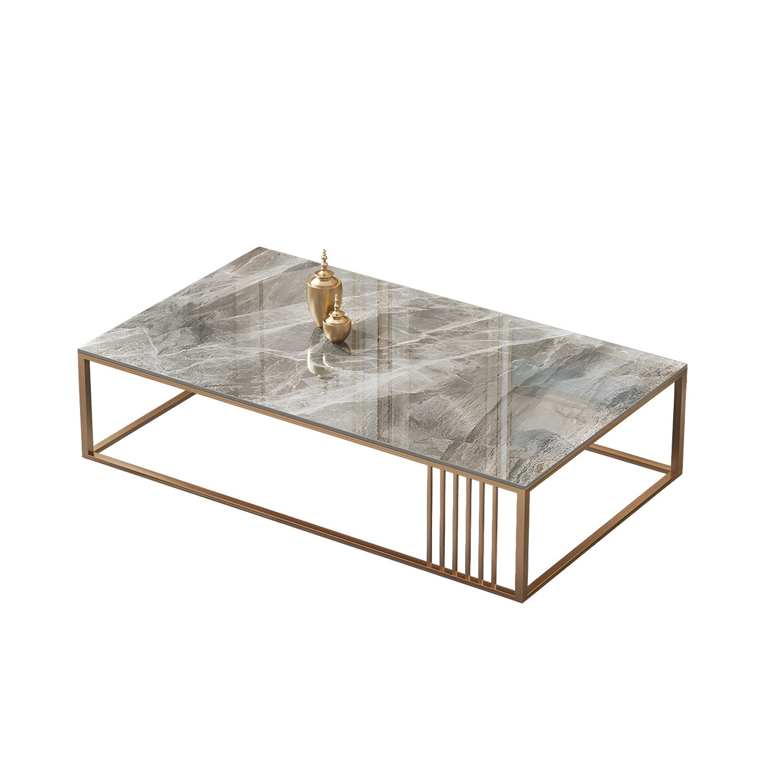 Glam Style Gold Iron Frame Coffee Table Gray Slate Table Top Coffee thumbnail 5