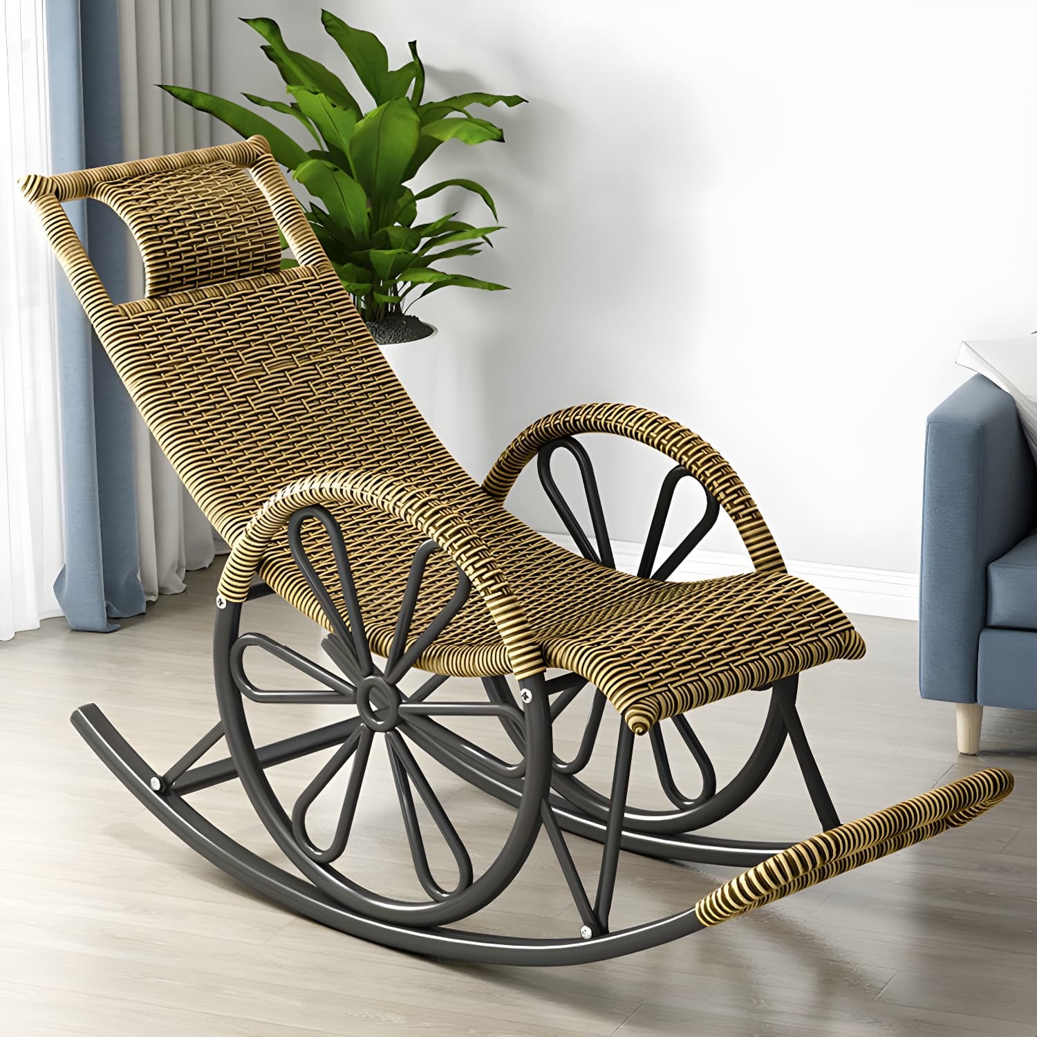 Modern Rattan Rocking Chair Woven Rope Rocker Chair for Drawing Room thumbnail 5