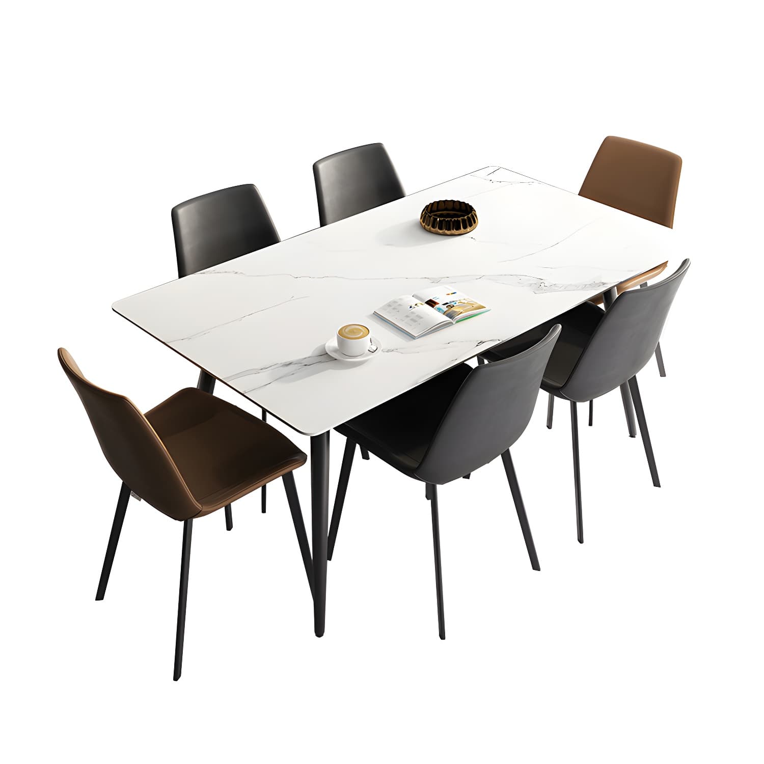 Stone Top Dining Table Rectangle Modern Dining Table with 4 Black Legs thumbnail 8