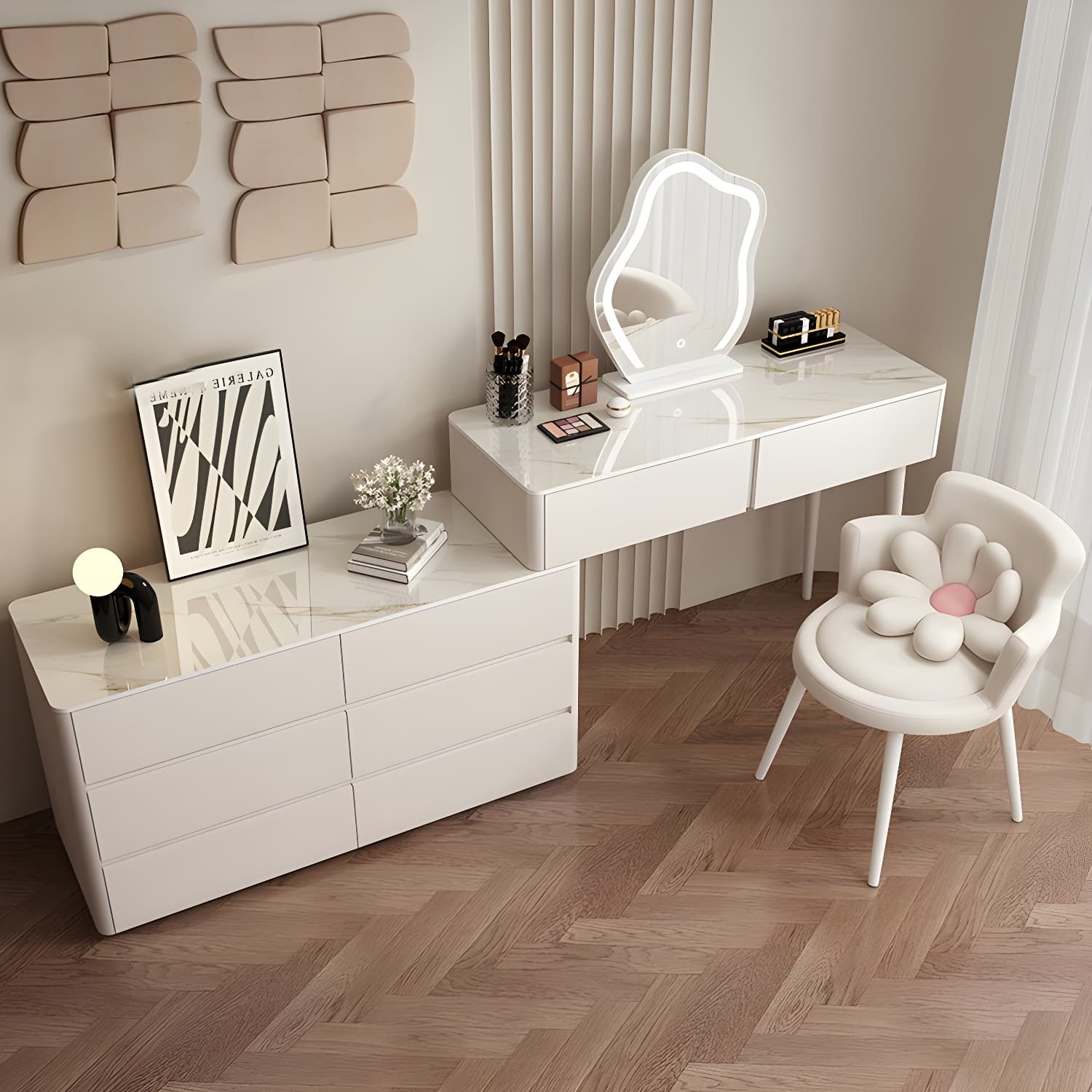 Modern Wood Makeup Vanity with Soft Close Drawer Glides & 2 Drawers thumbnail 13