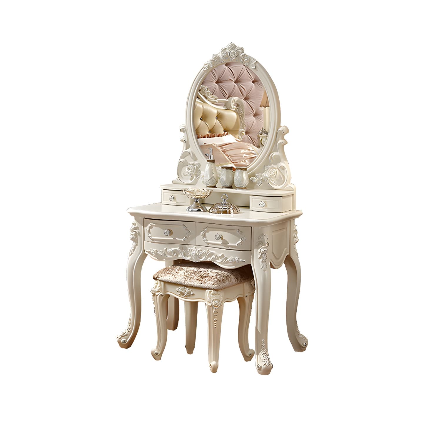 Victorian Makeup Vanity Desk Wood Makeup Vanity Set with Drawer thumbnail 15