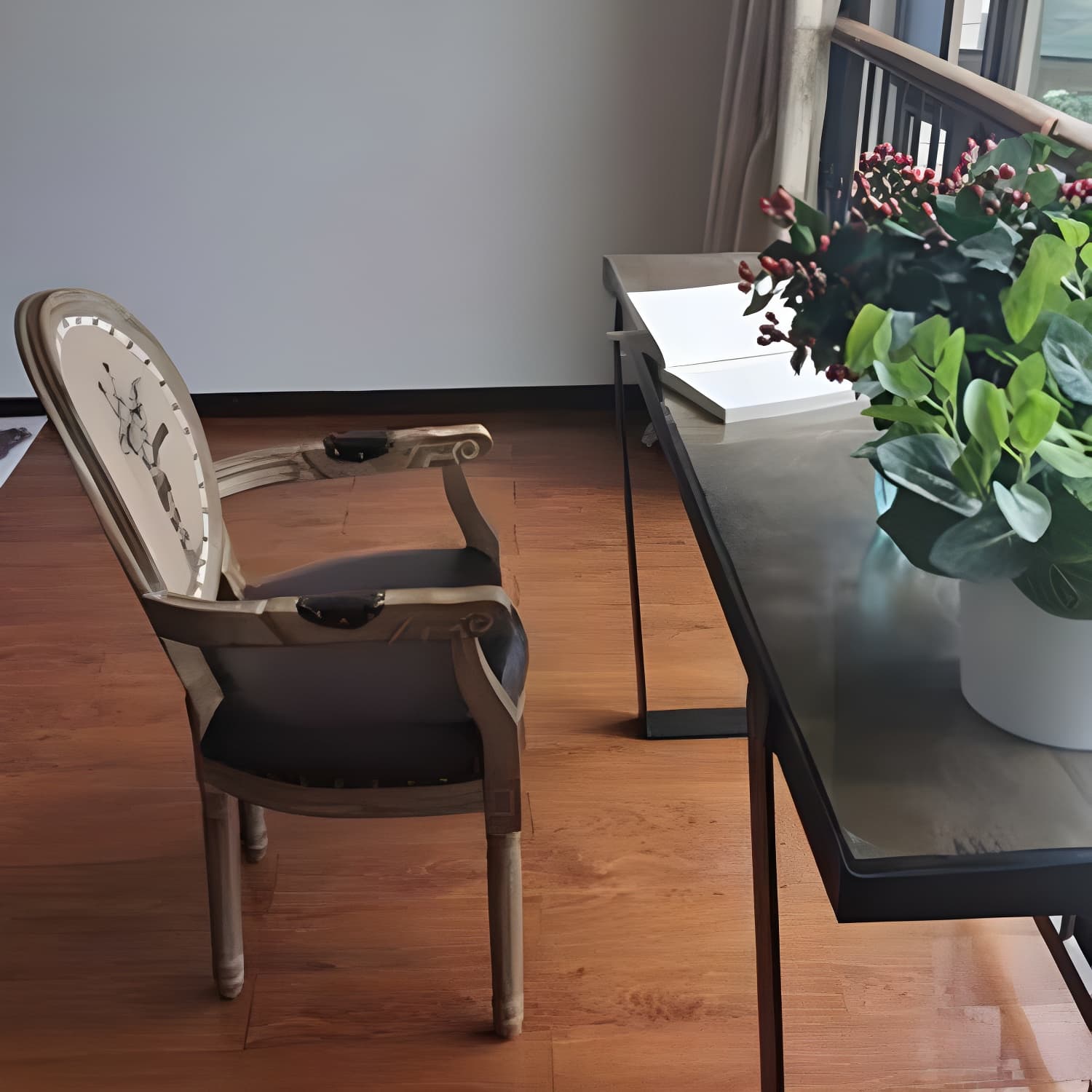 Solid Wood Country Style Dining Room Chair Matte Finish King Louis Back Side Chair thumbnail 27