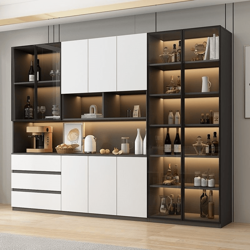 Two Toned Unclosed & Self-supporting Wide Sideboard with 2 Shelves & Benchtop