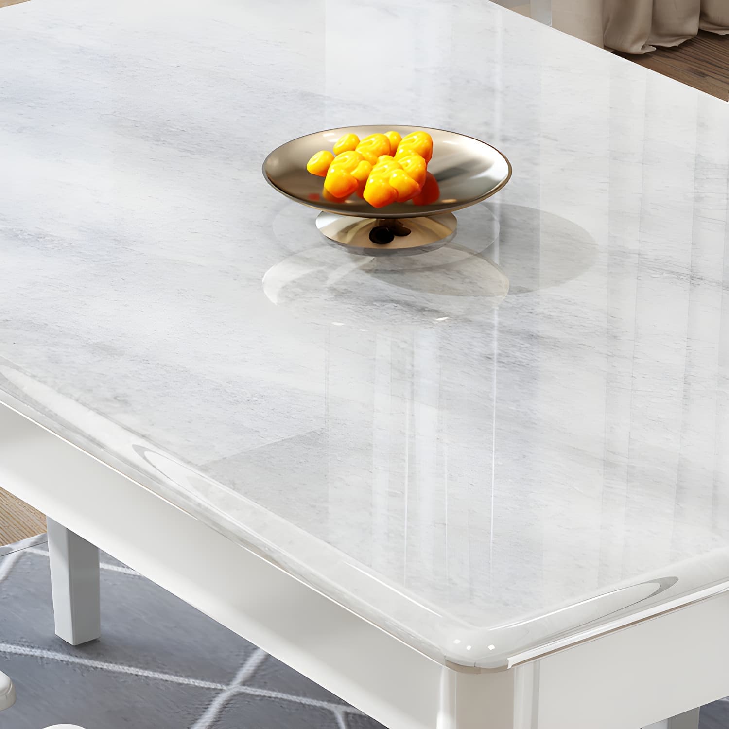 Modern White Marble Kitchen & Dining Room Set - Solid Wood Base, Faux Marble Top thumbnail 6