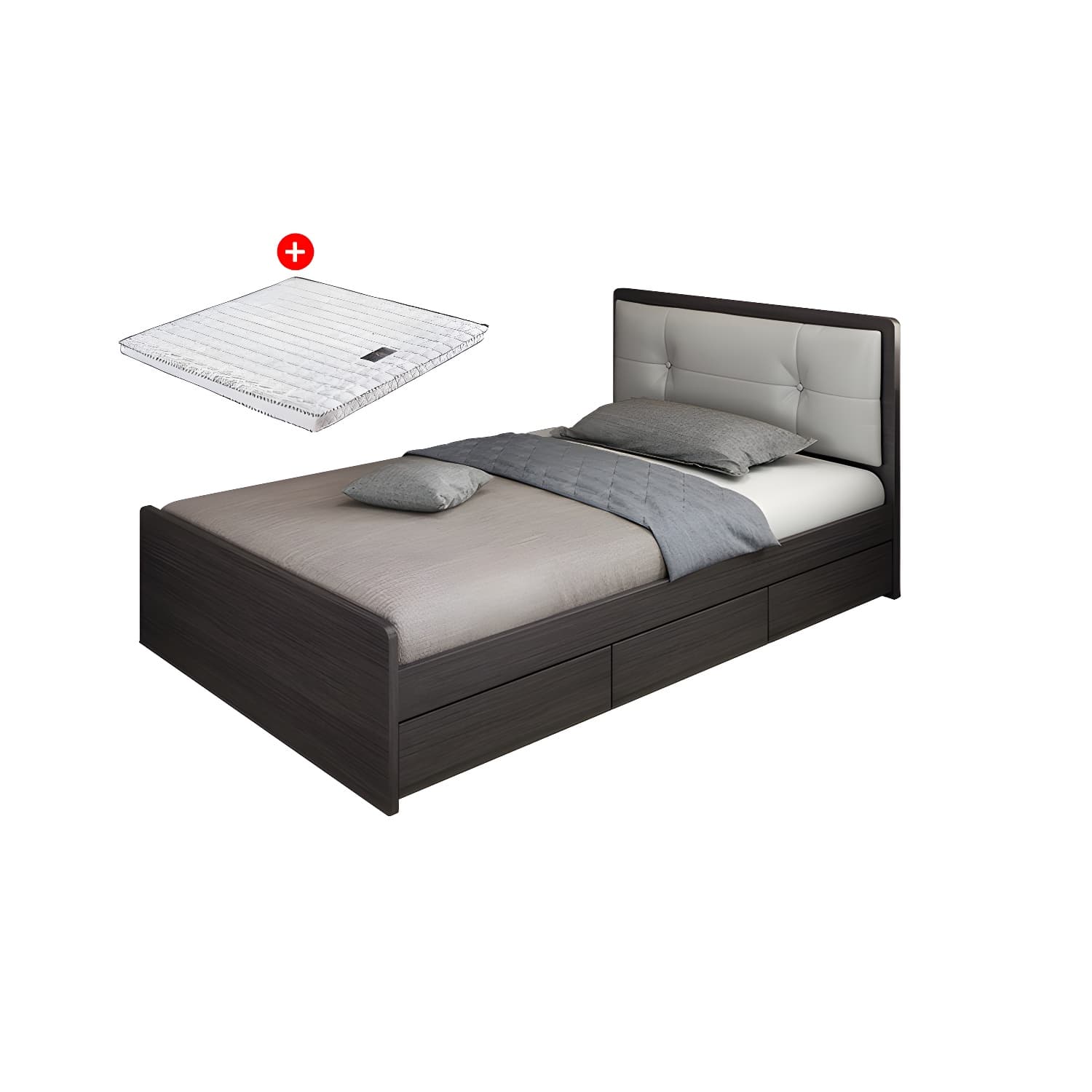Scandinavian Low Profile Bed with Headboard Upholstered Bed with Drawers thumbnail 14