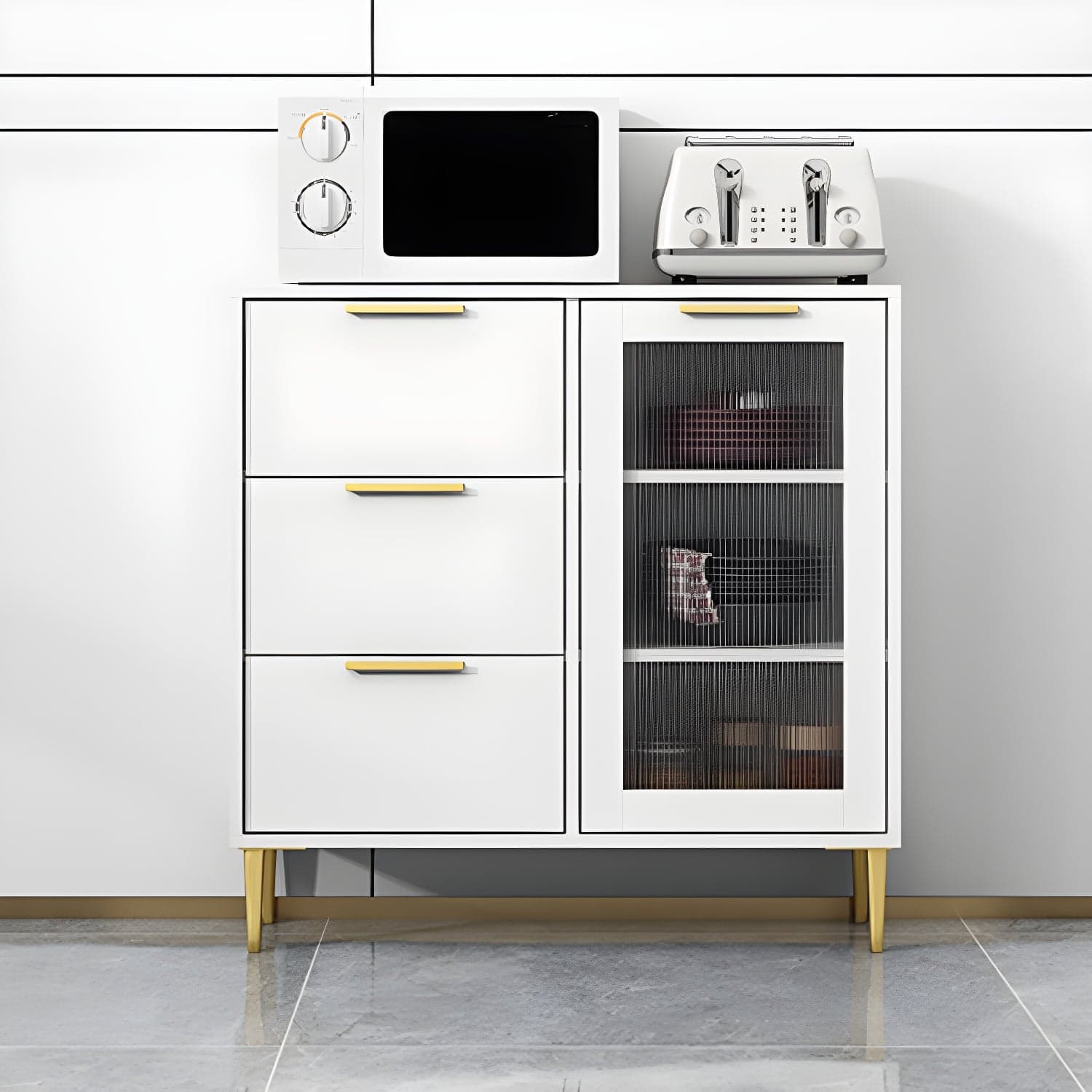 Glam Engineered Wood Sideboard Glass Doors Sideboard with Gold Legs thumbnail 4