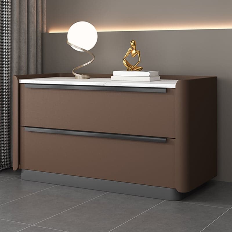 Modern Faux Leather Drawer Storage Nightstand in Stone Finish
