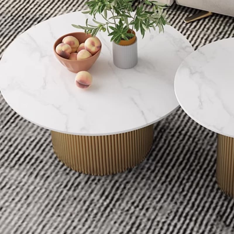 Modern Round Stone Top Coffee Table with Sturdy Metal Pedestal Base in Standard Height thumbnail 11