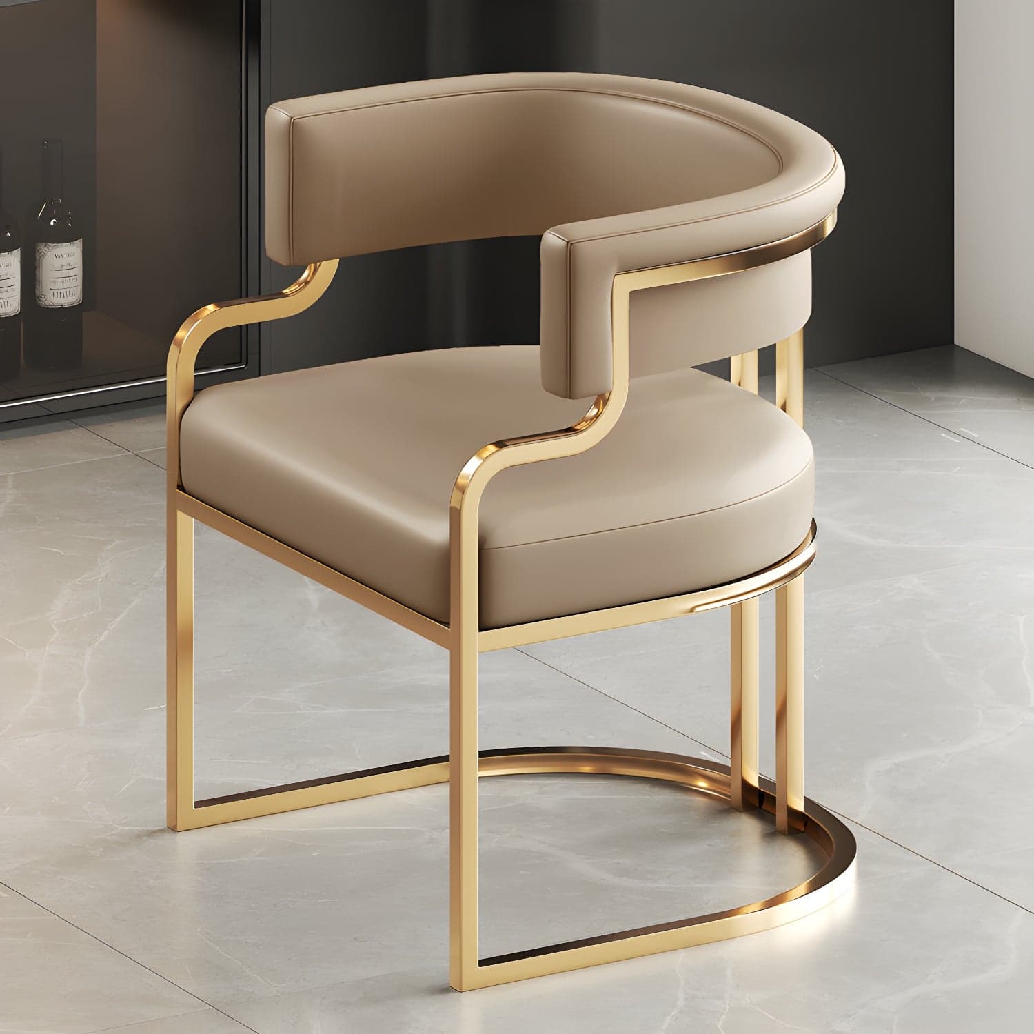 Faux Leather Dining Chairs Glam Style Open Back Armless Chair for Dining Room thumbnail 4