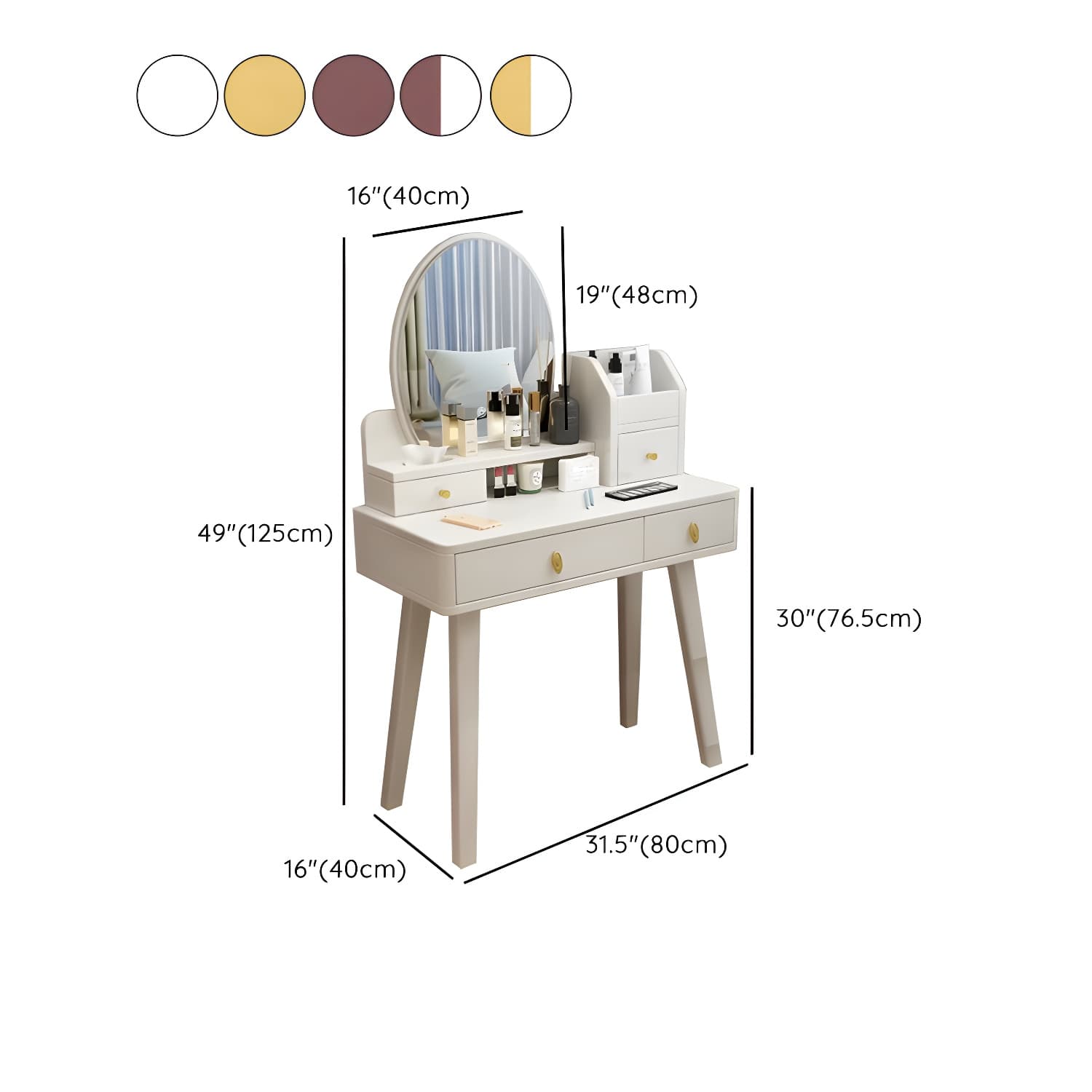 Modern Wood Makeup Vanity with Drawers, Mirror & Upholstered Chair thumbnail 20
