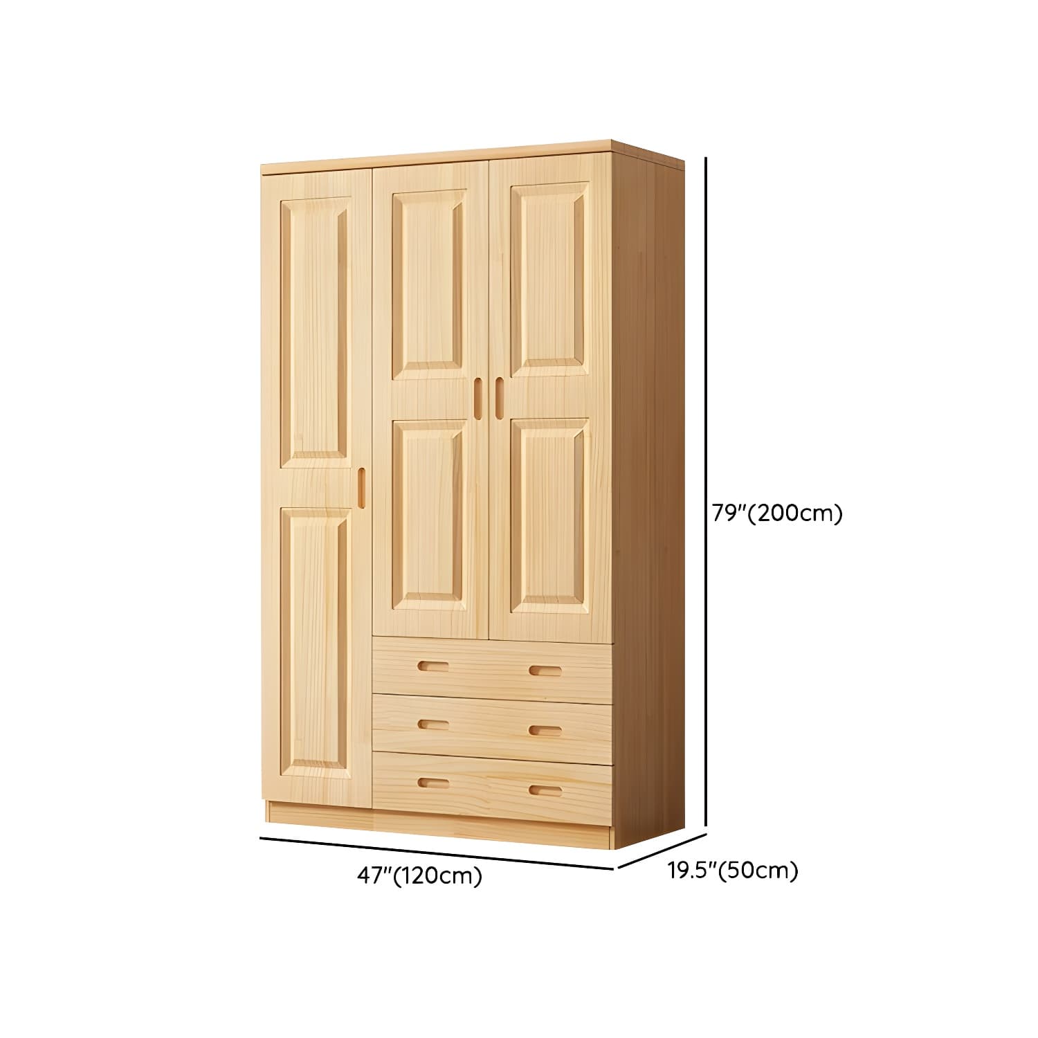 Modern Natural Pine Wardrobe Armoire with Drawers and Clothing Rod - image 17