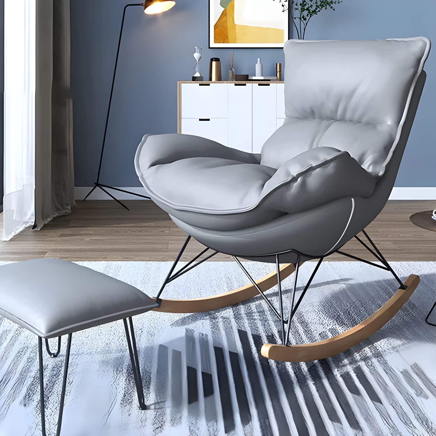 Contemporary Rocking Accent Chair Antique Finish Rocking Chair with Ottoman thumbnail 26