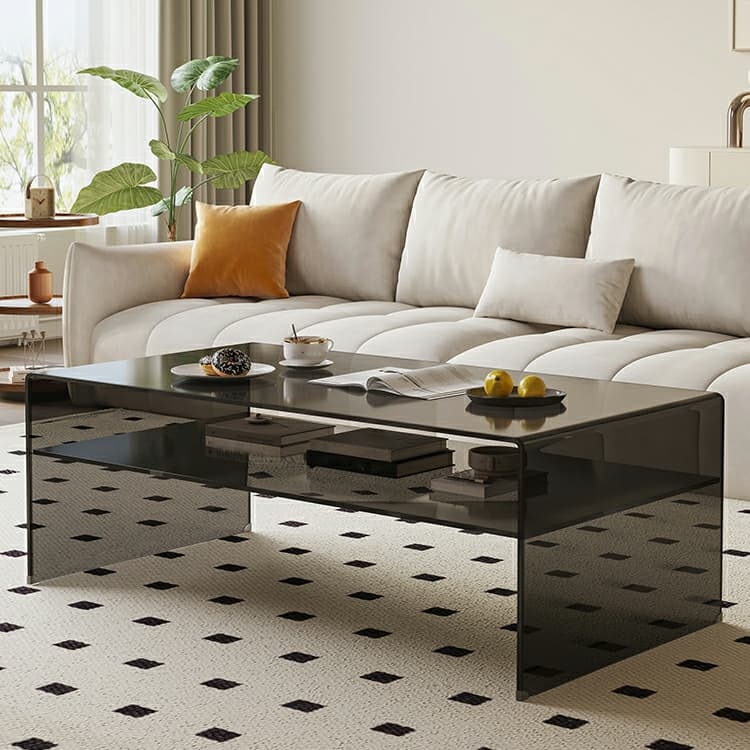 Rectangular Glass Modern Coffee Table with Transparent Top and Sleek Glass Base thumbnail 4