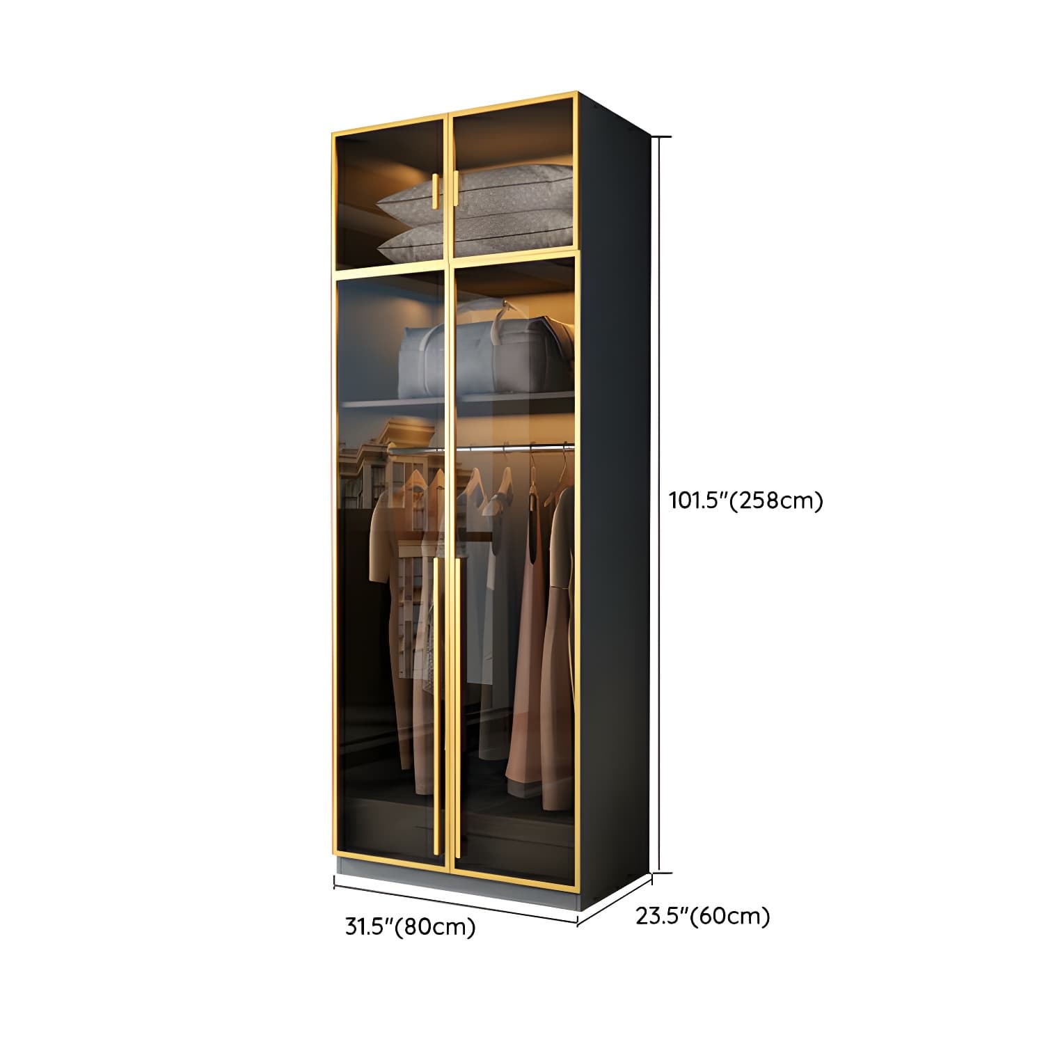 Contemporary Color Block Glass Doors Combination Armoire with Shelves Storage thumbnail 18