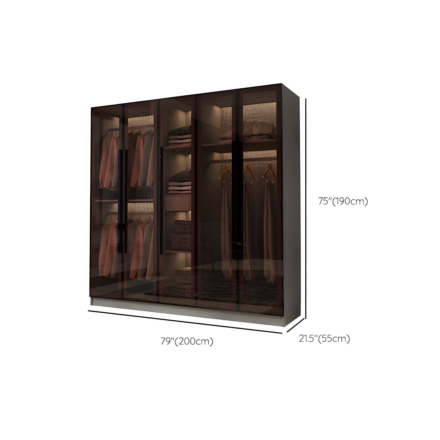 Modern Glass Hinged Doors Wardrobe Armoire Wood Frame Wardrobe with Shelves without Light thumbnail 15