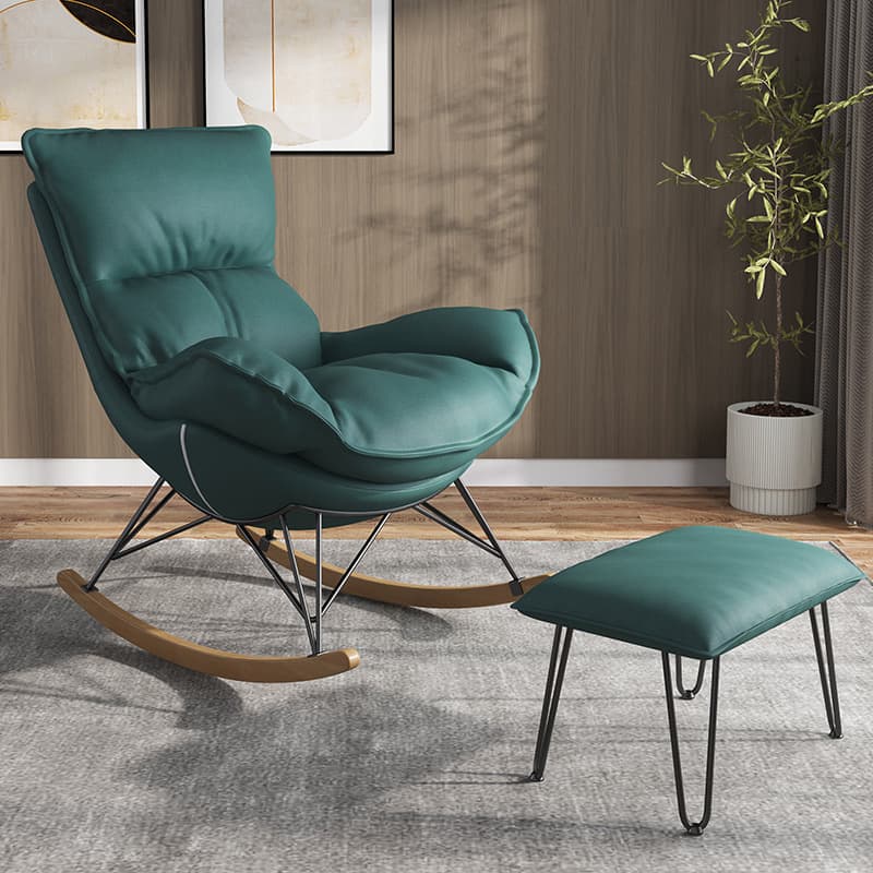 Modern Water Proof Cerulean/Dove Grey/Olive Green Upholstered Living Room Rocking Chair with Upholstered Footstool thumbnail 5