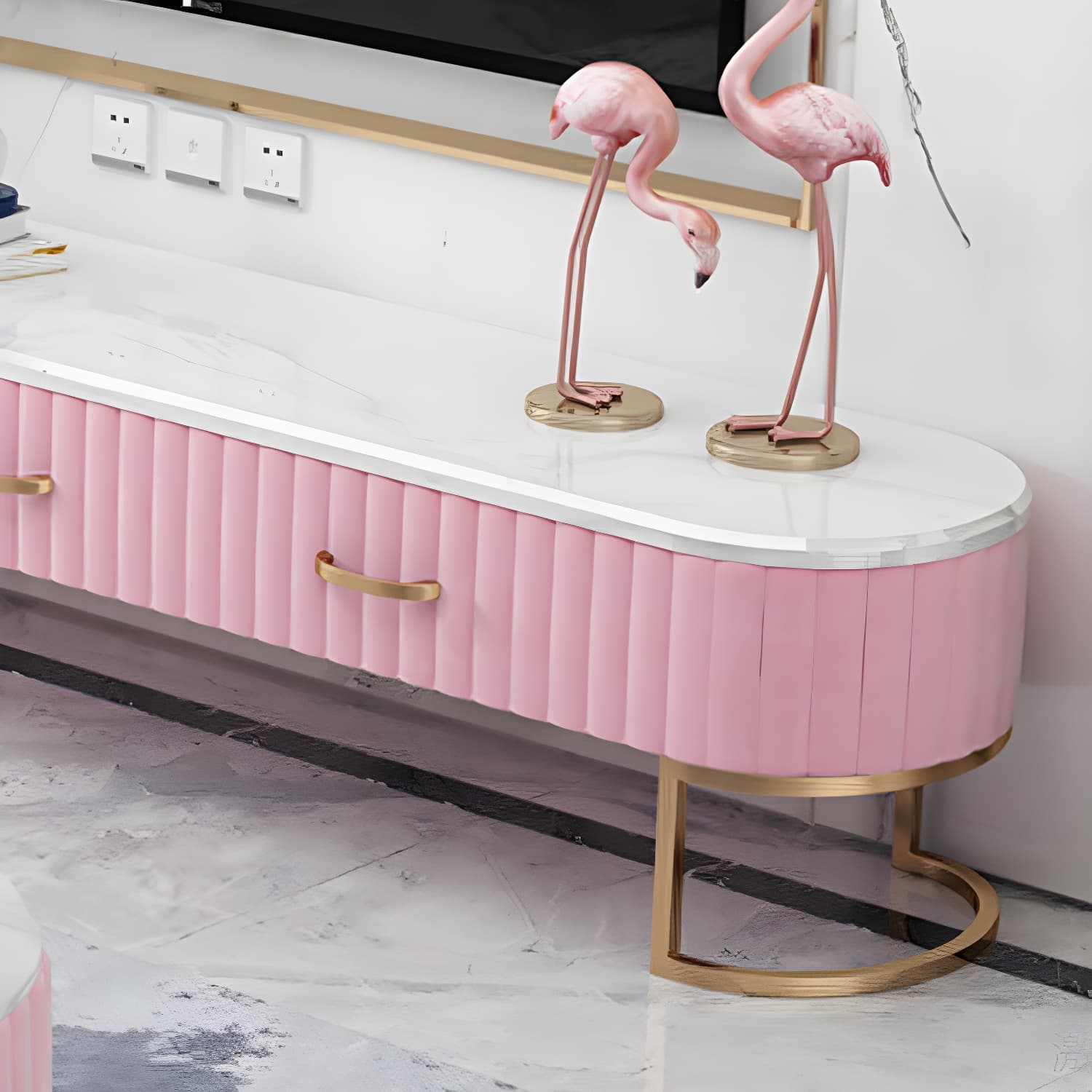 Scandinavian TV Stand Imitation Marble Enclosed Storage TV Console with Drawers thumbnail 10