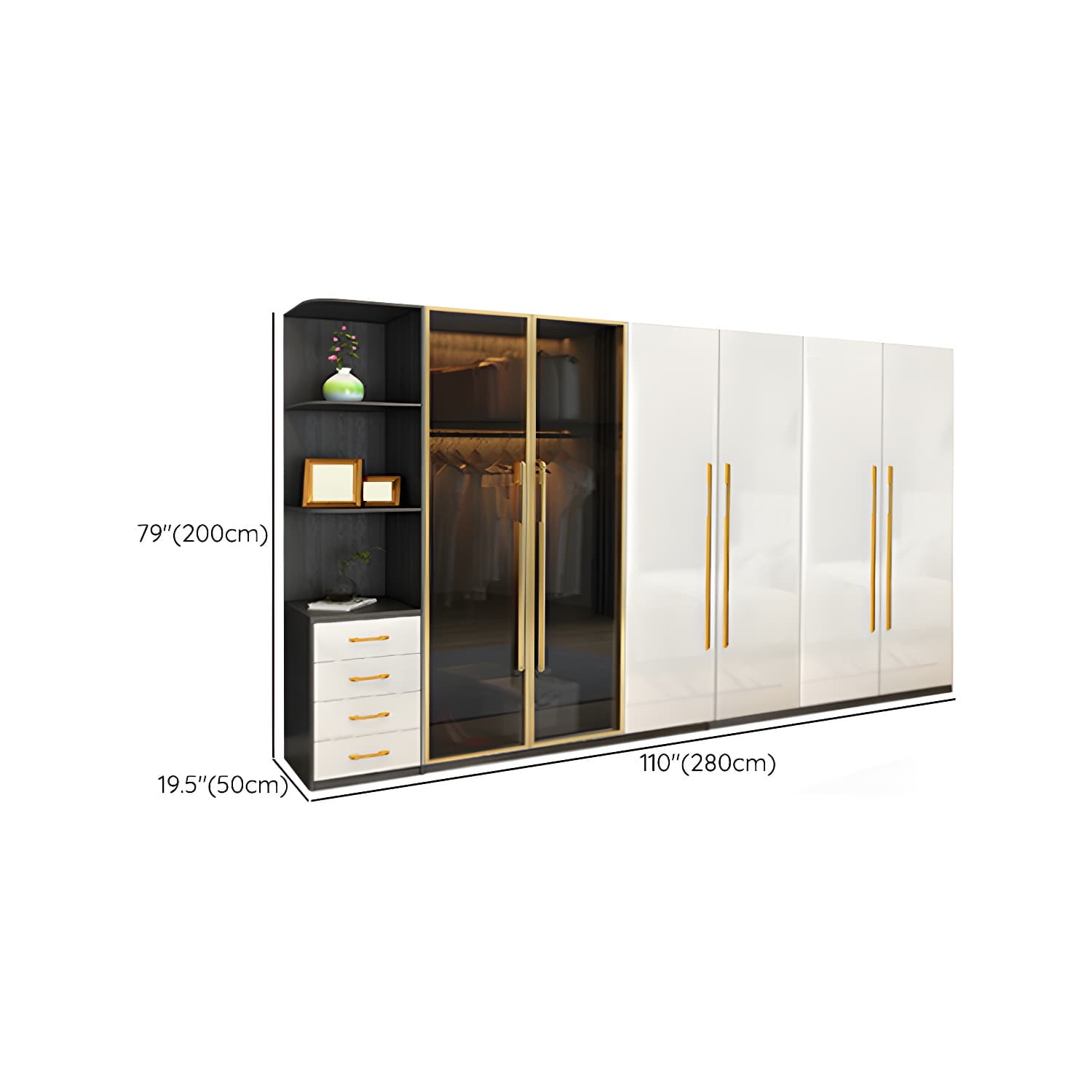 Modern Tempered Glass Doors Wardrobe Wood Frame Wardrobe without Light thumbnail 21