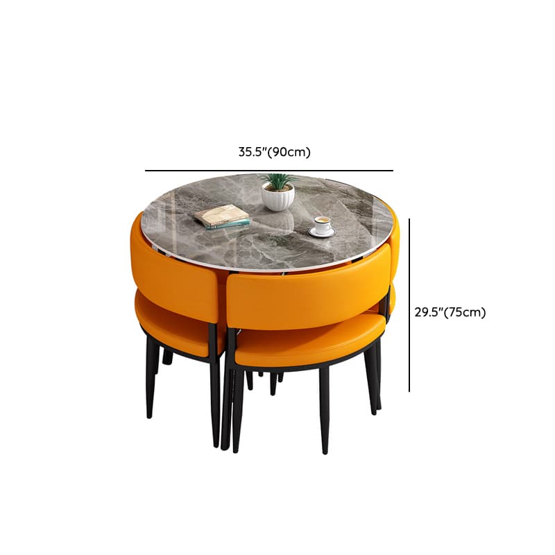 Circular Dining Table Set with a Slate Tabletop in White/Gray/Coal, Back and Cushion Chair for Dining Table for 4 in a Simple Style thumbnail 44