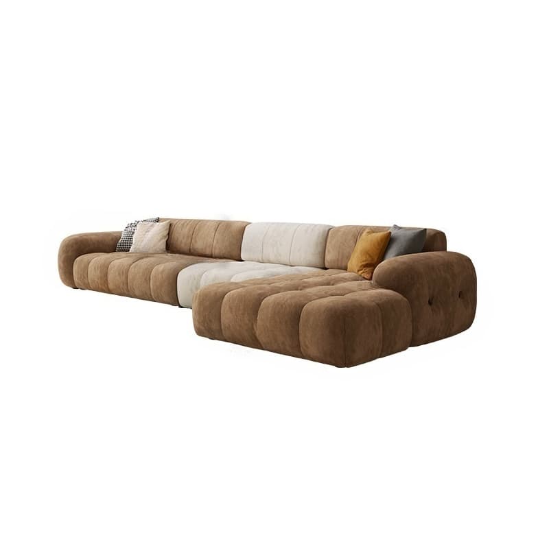 Channel Back L-Shape/Straight Right Hand Facing/Horizontal Sofa Recliner/Sofa Couch in Brown/Beige with Concealed Support & Pine Wood Frame for Living Room thumbnail 5