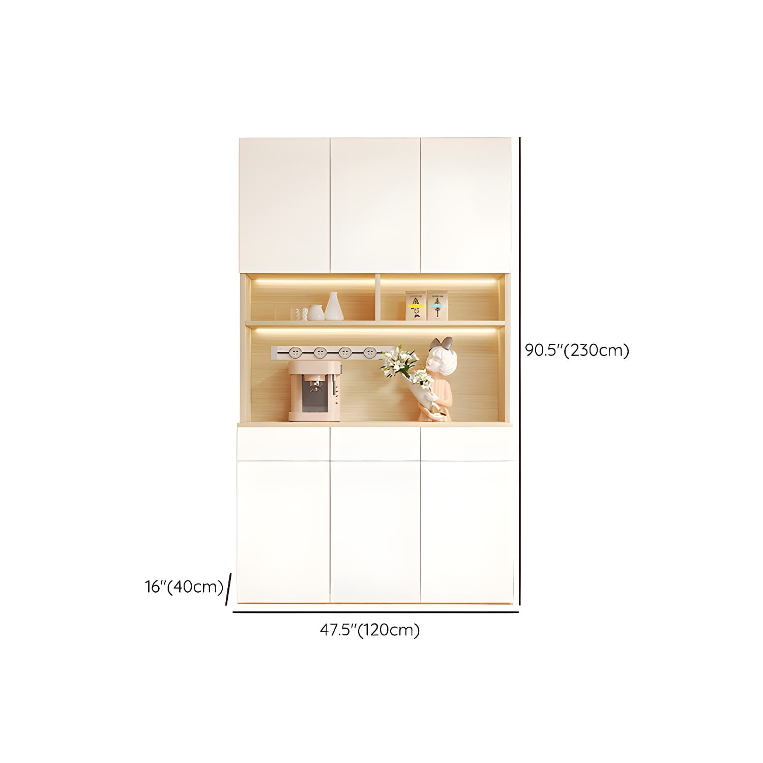 Scandinavian White Wood Buffet Sideboard Cabinet with Cabinets and Shelves thumbnail 16