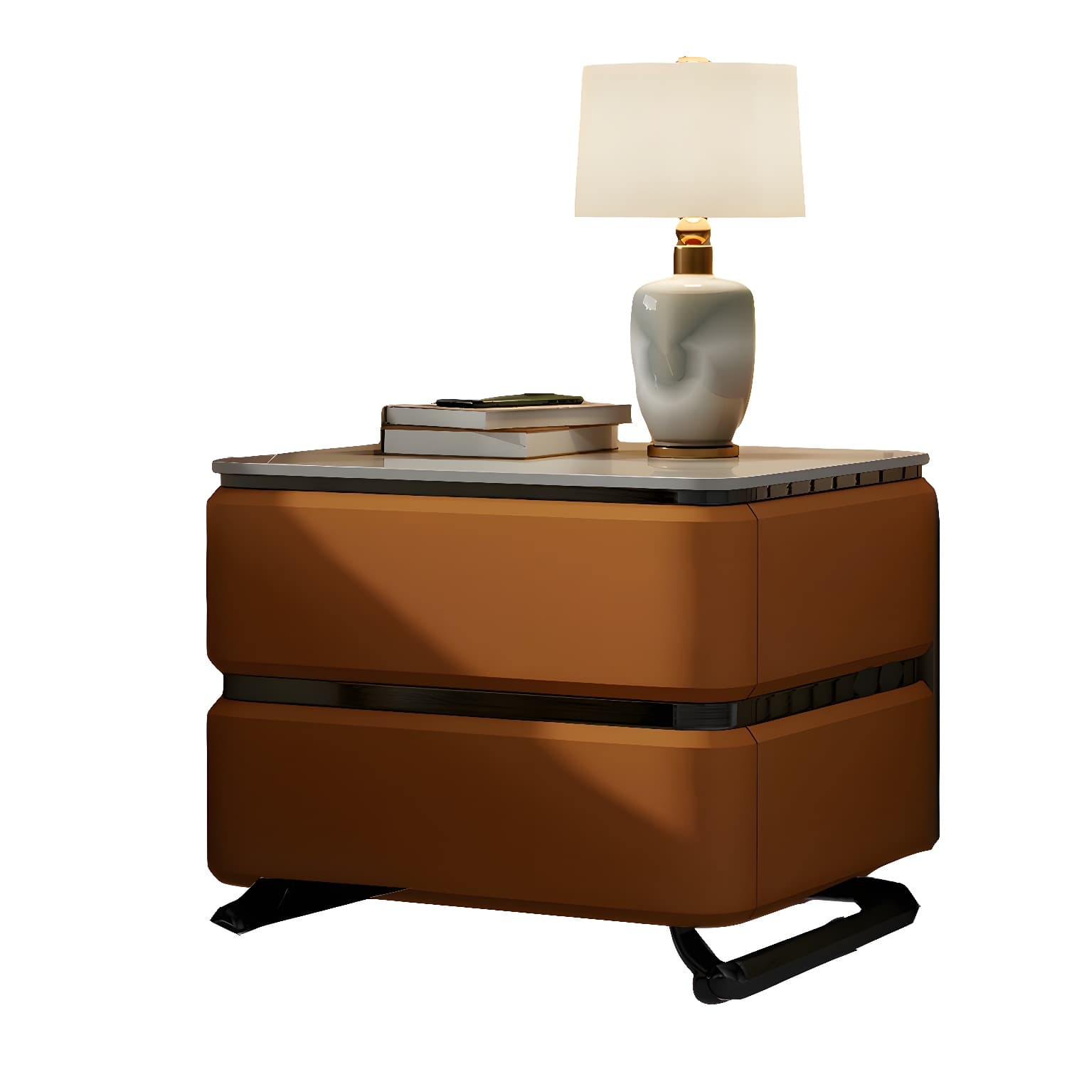 Small Modern Faux Leather Nightstand with Drawer Storage in Stone Finish thumbnail 21