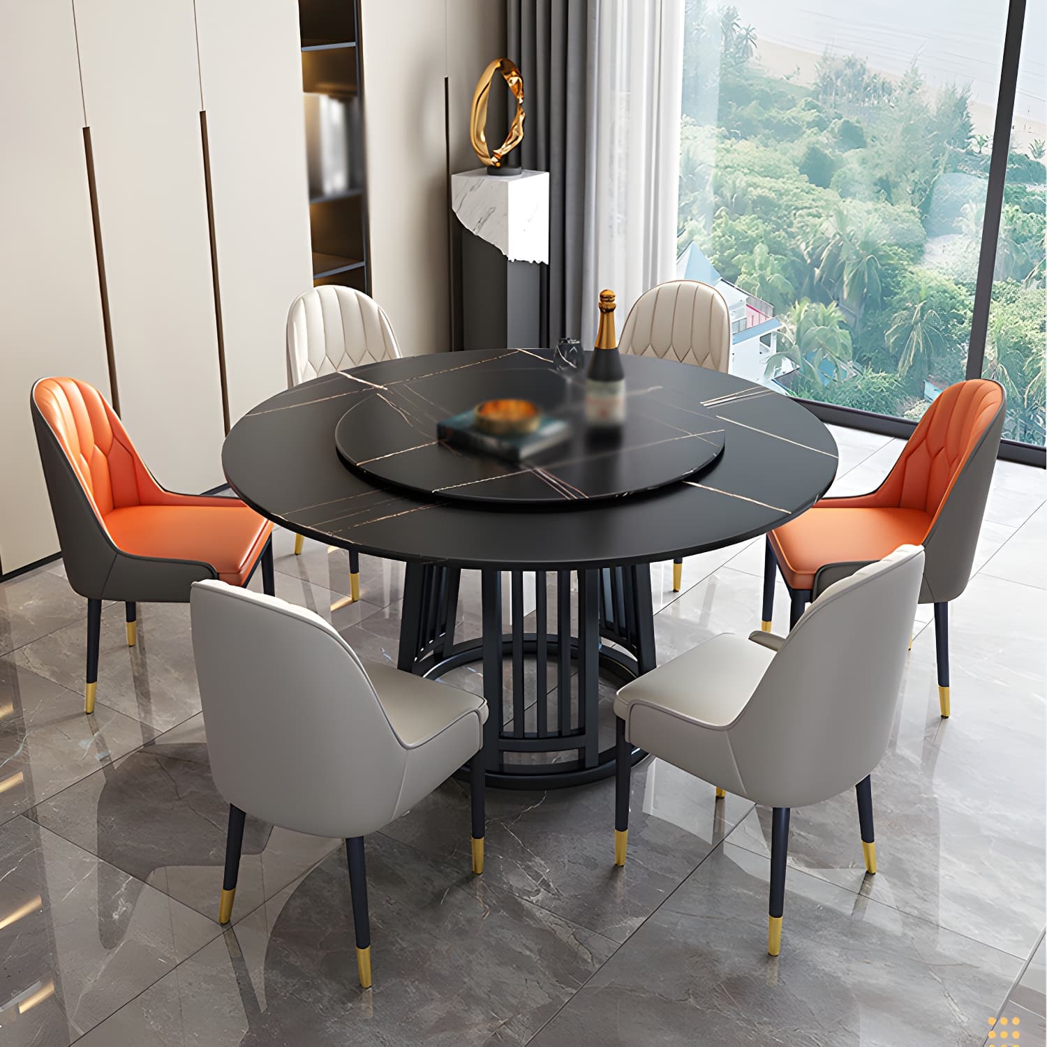 Modern 1/2/7 Pieces Dining Set Round Sintered Stone Dining Table for Dining Room thumbnail 13
