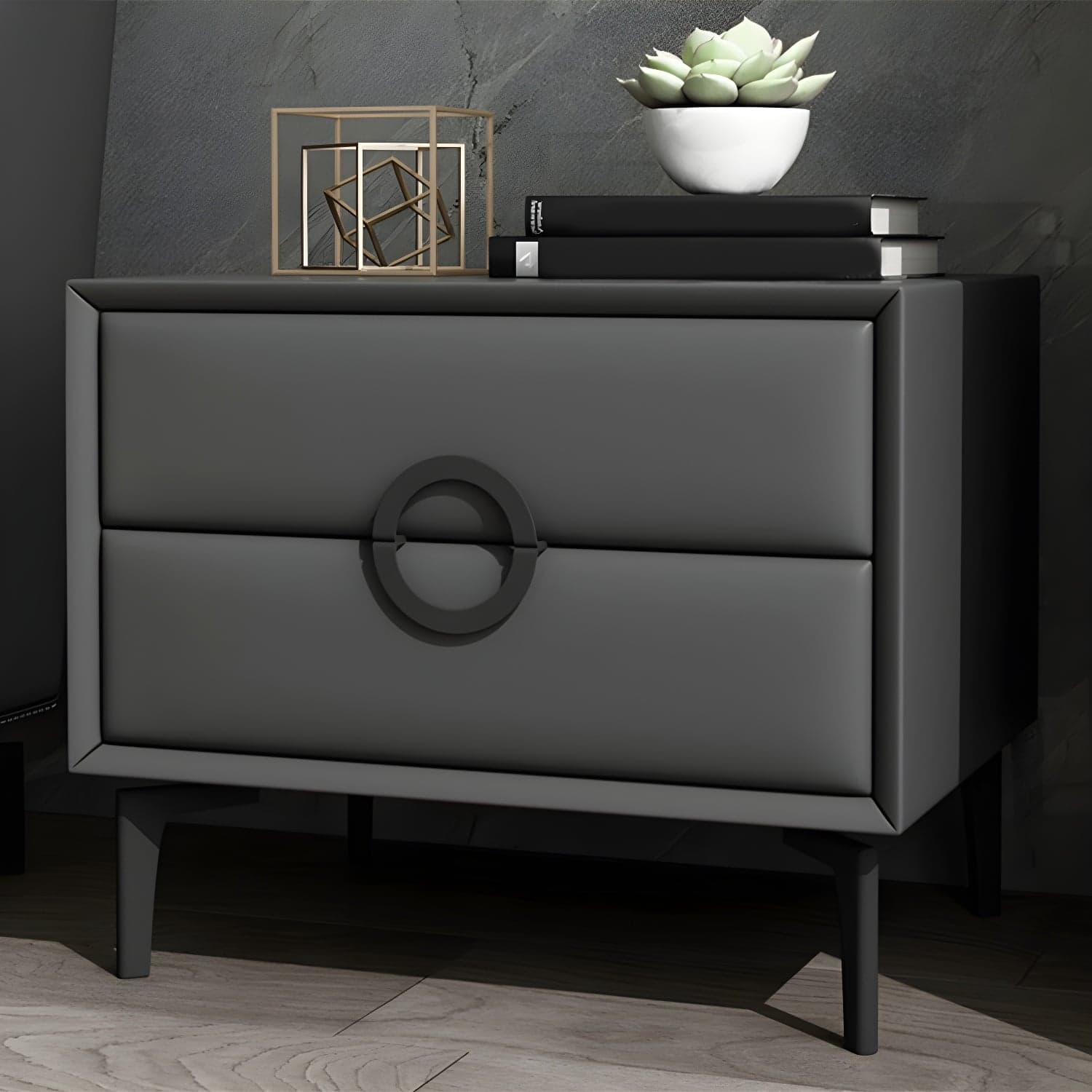 Glam Style Solid Wood Two Drawers Nightstand with Legs for Bedroom thumbnail 9