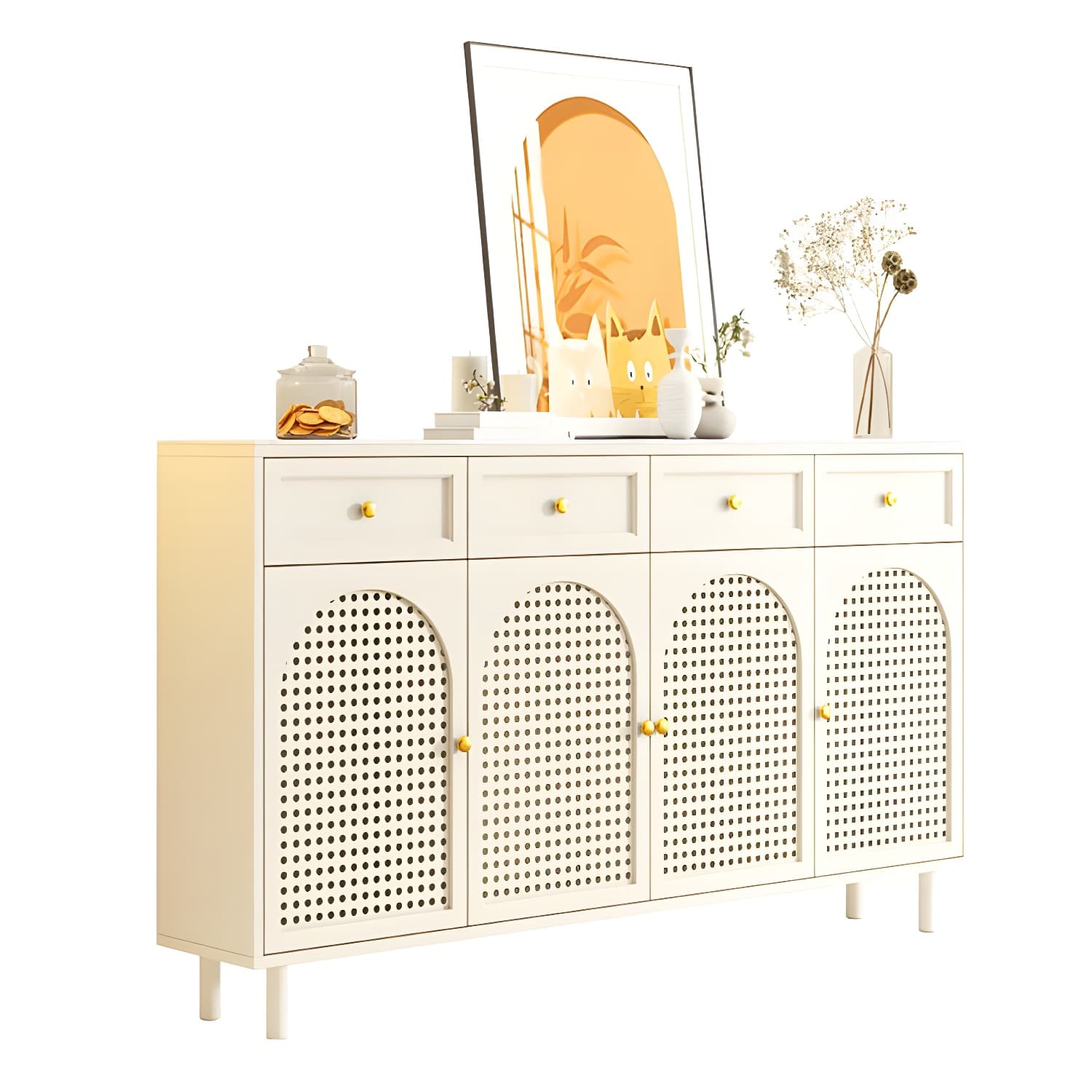 Scandinavian Wood Buffet with Countertop, Drawers, and Cabinets - image 8