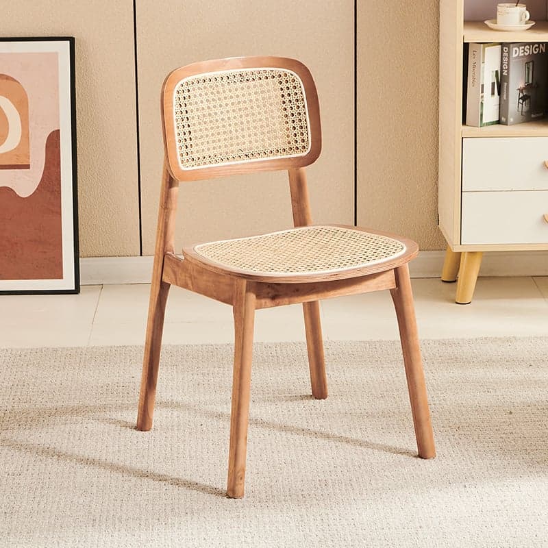 Leatherette/Wood/Rattan Entwined Balanced Armless Chair with Uncovered Back and Timber Legs in Sepia/Ink/Wood Color in a Scandinavian Style thumbnail 6