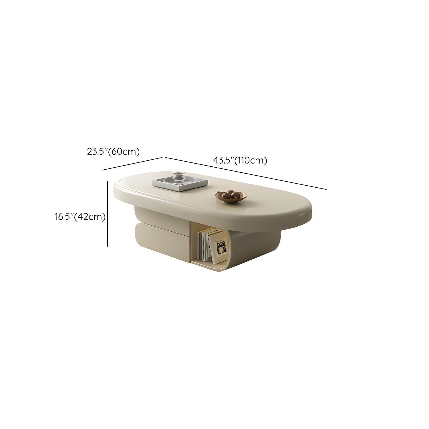 Modern Oval White Coffee Table with Storage, Shelves, and Drawers thumbnail 14