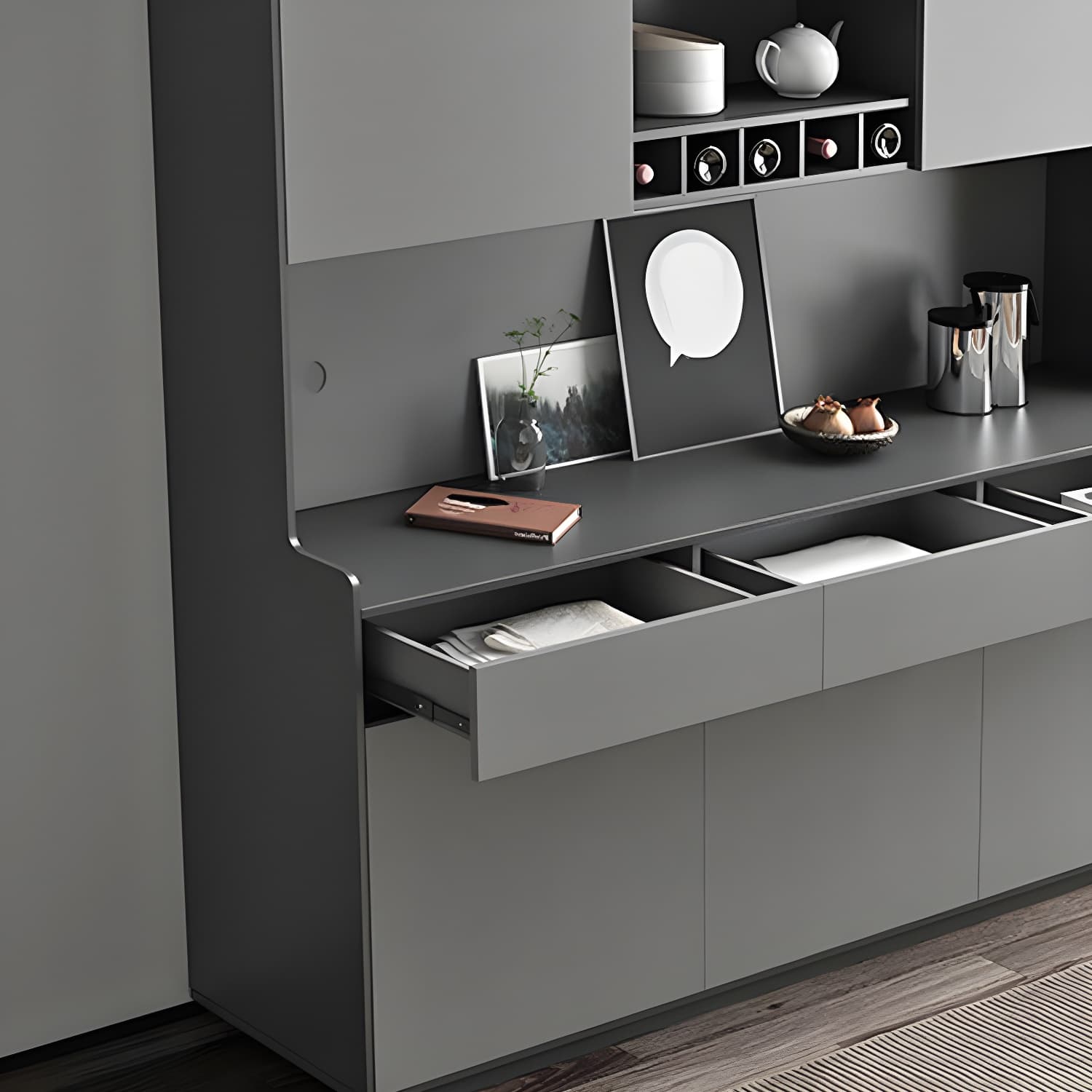 Five Doors Three Drawers Sideboard Glam Buffet Server for Living Room thumbnail 10