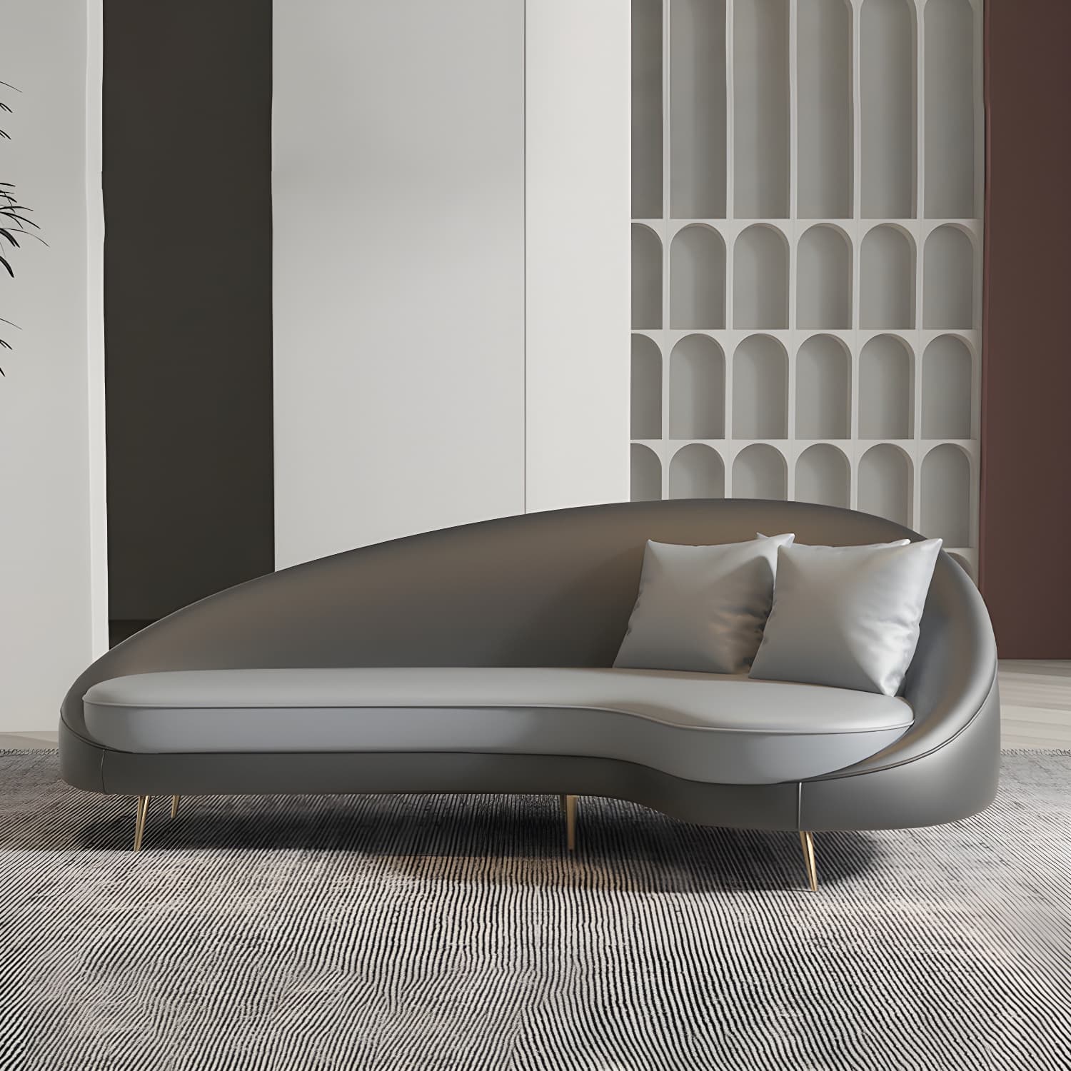 Faux Leather Curved Sofa Contemporary Sloped Arm Sofa for Living Room thumbnail 7
