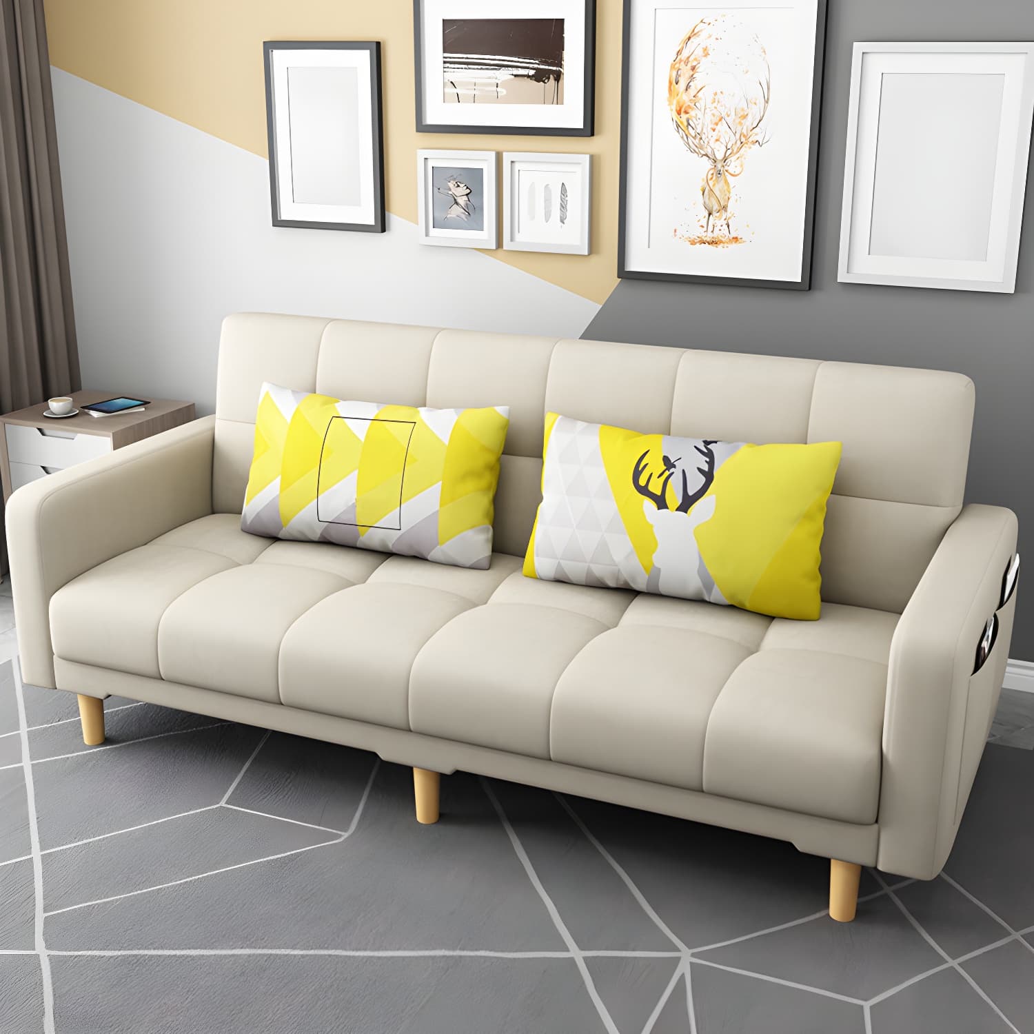 Square Arm Modern Storage Sofa with Biscuit Back Convertible Sofa for Living Room thumbnail 9