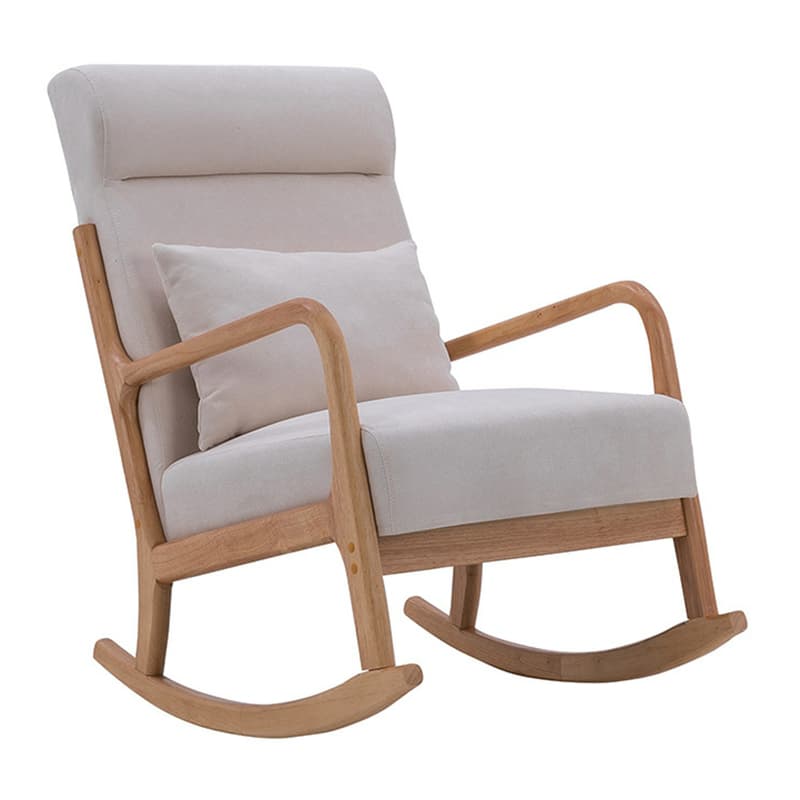 Indoor Use White Cotton Stationary Rocking Chair with Back & Arm thumbnail 9