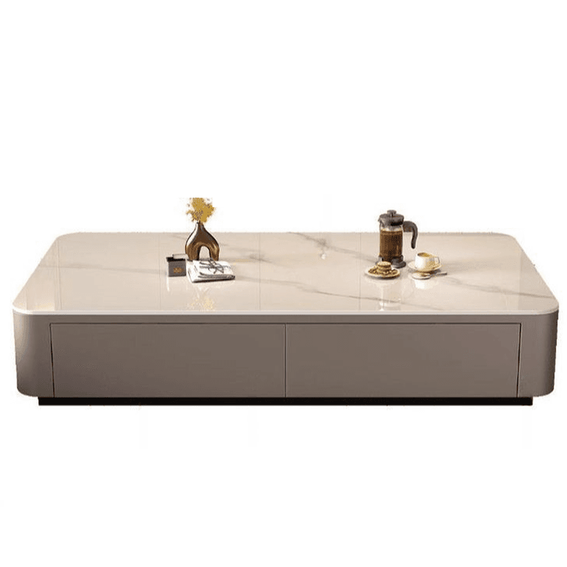 Contemporary Design Single Set Geometric Figure Rock Top Board Game Coffee Table with Block Base in Gray/Chalk and 2 Drawers thumbnail 11