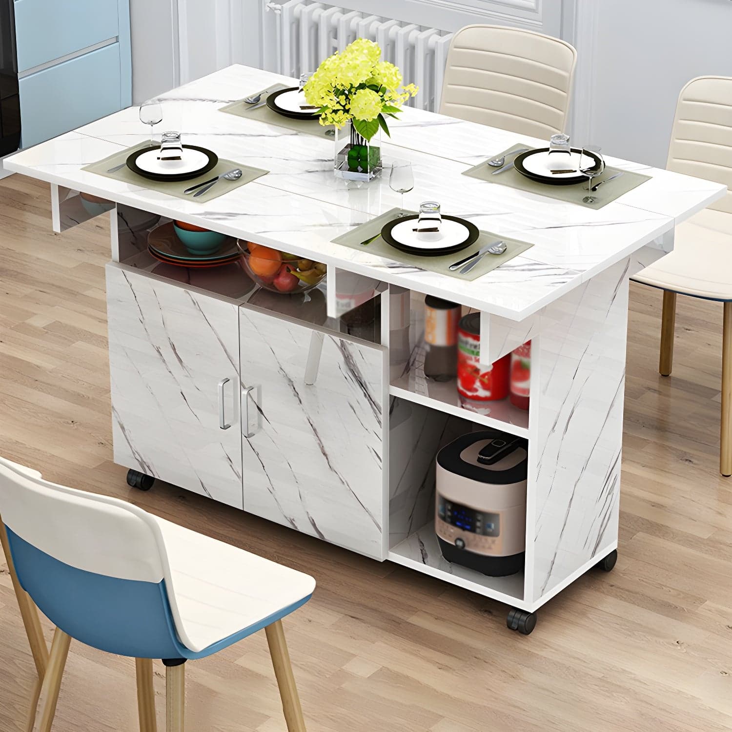 Manufactured Wood Contemporary Table Rectangular Wood Top Table with Drop Leaf thumbnail 9