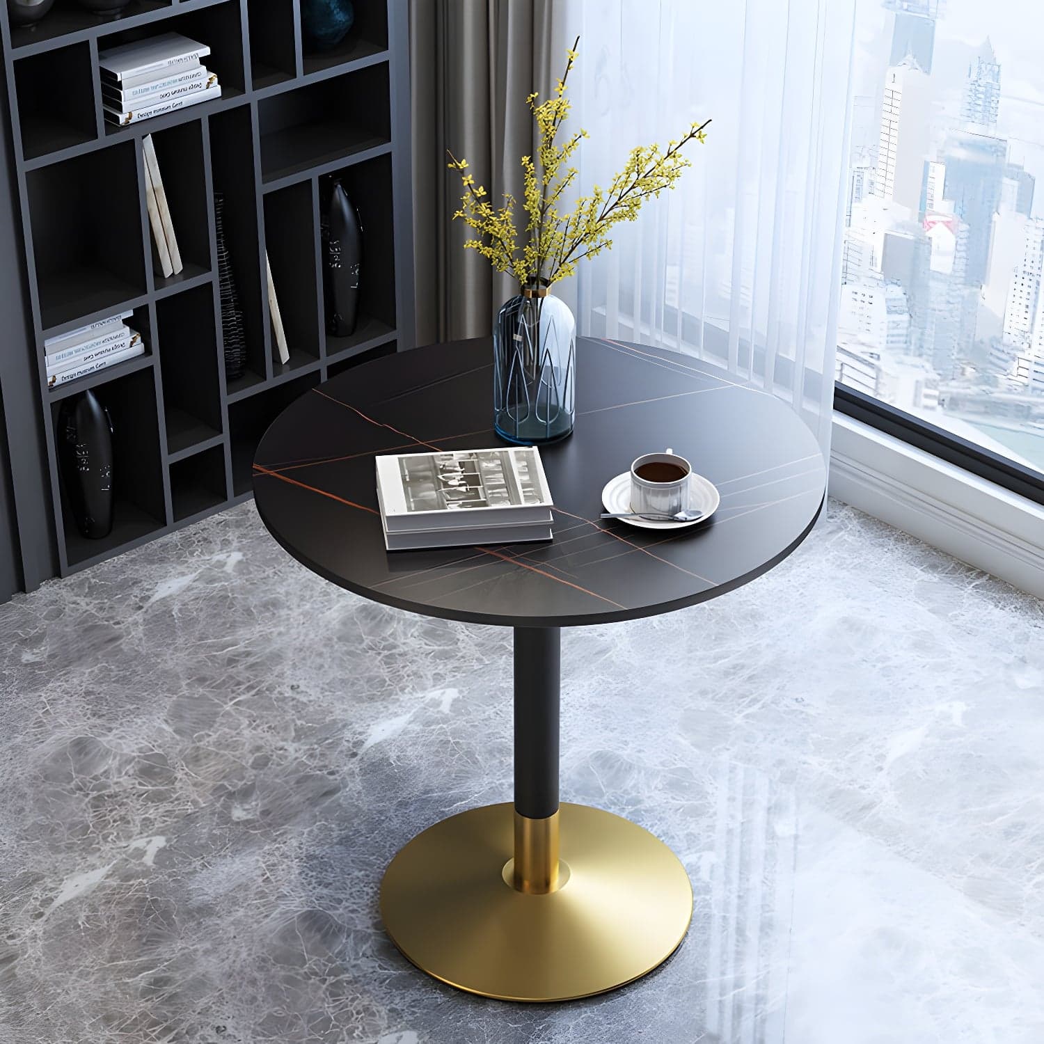 Traditional Luxury Rounded Dining Table Stone and Metal Tulip Dining Table thumbnail 2