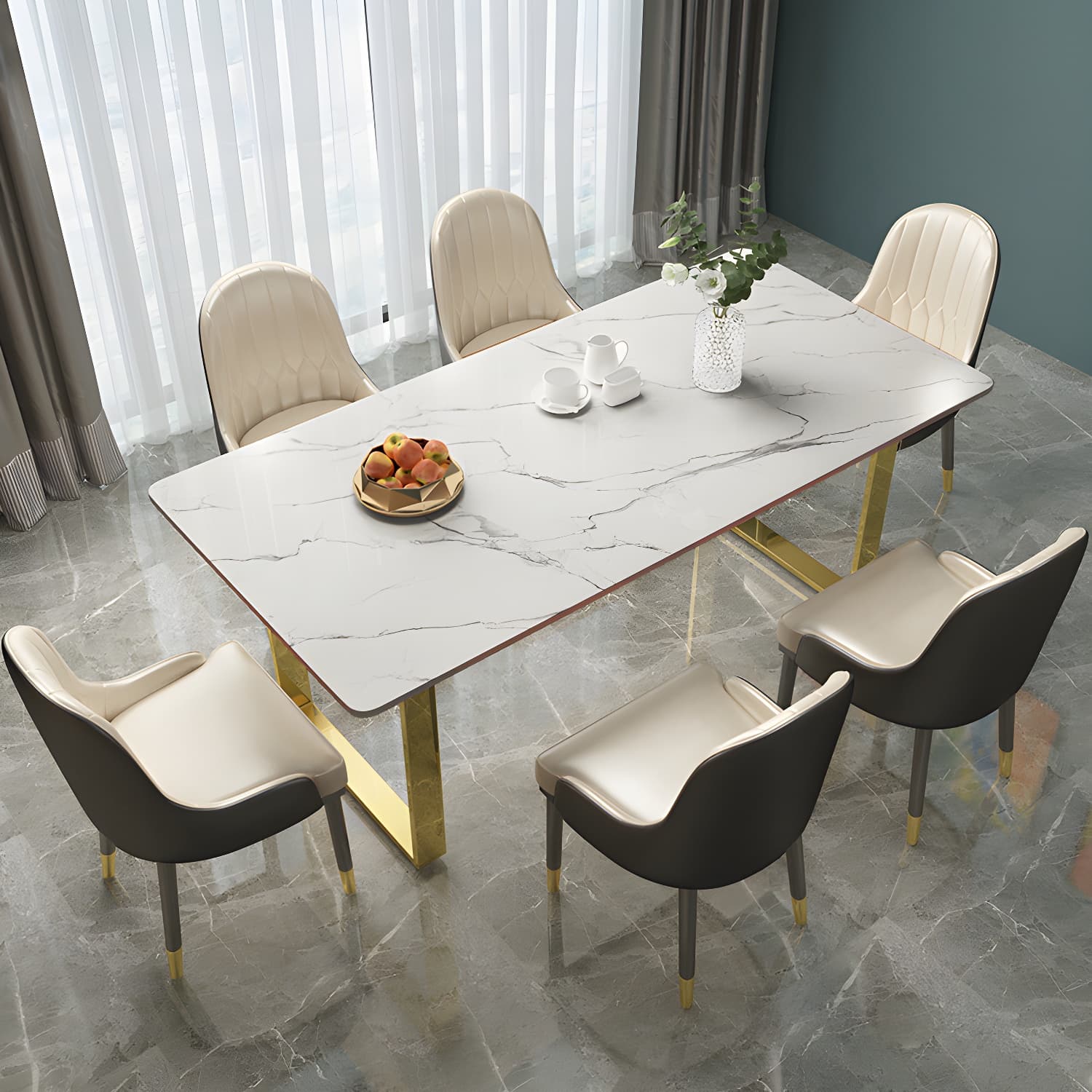 Marble Top Dining Table Modern Rectangle Dining Table with Sled Base thumbnail 2
