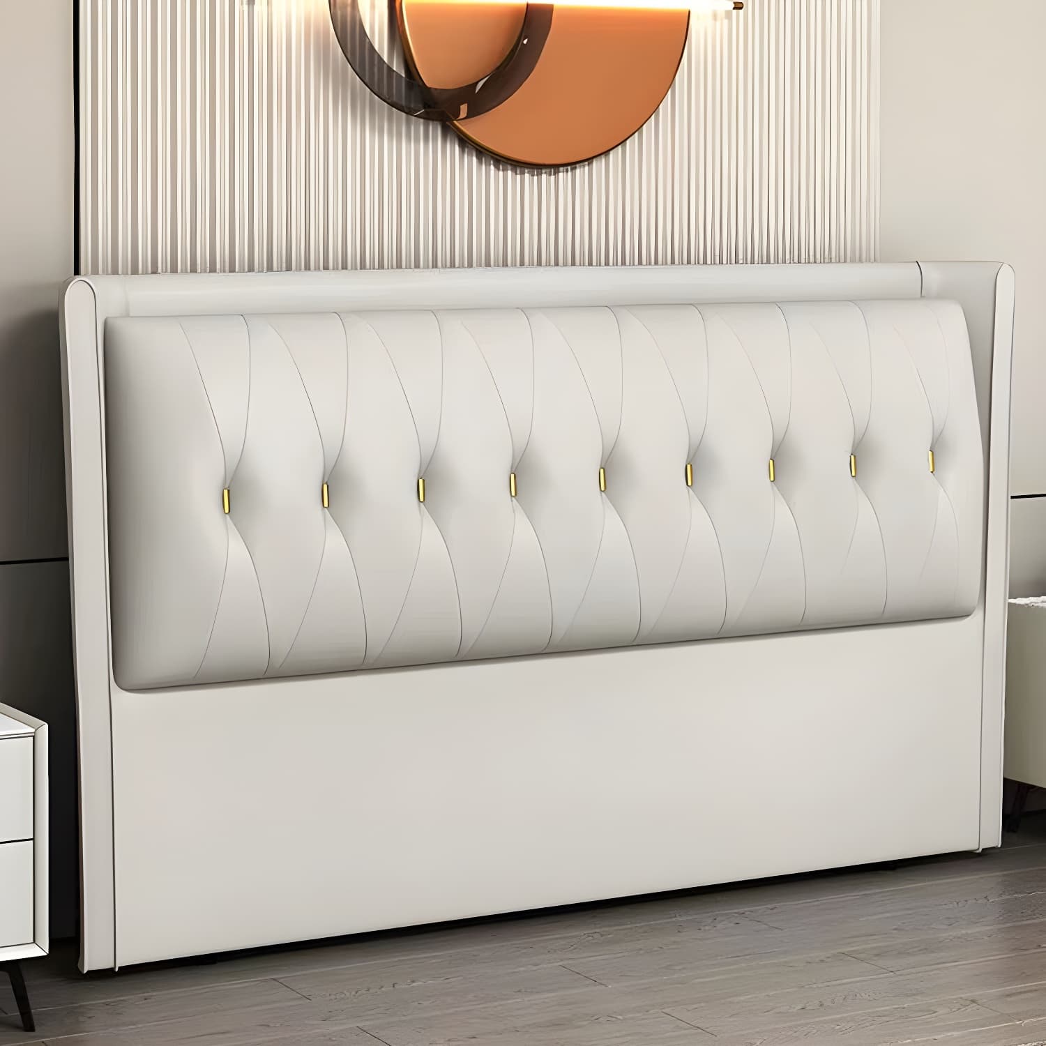 Contemporary Headboard Bed with Tufted Leather Upholstery in Rectangular thumbnail 6