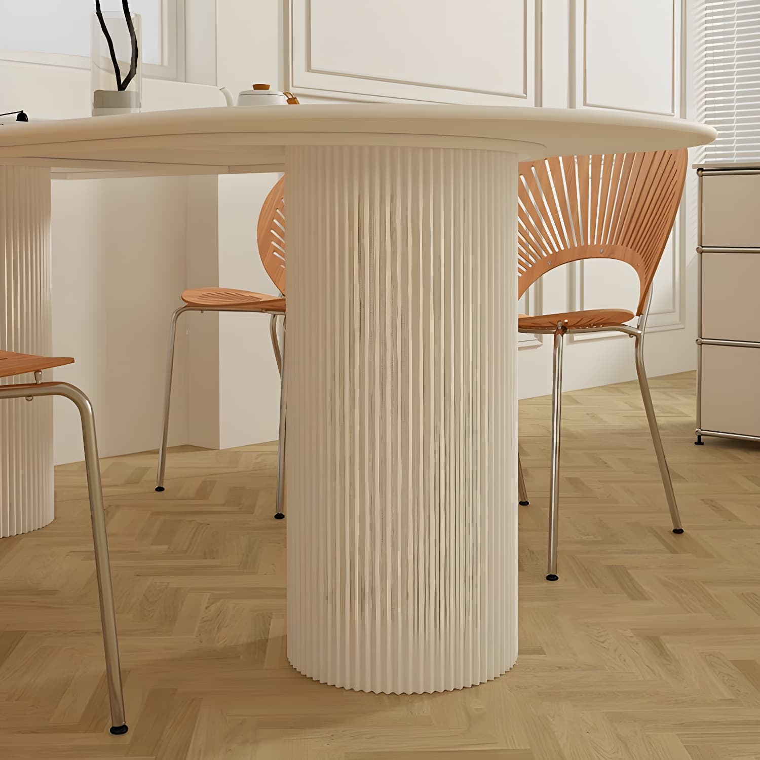 Stylish White Stone Kitchen & Dining Table with Adjoining Pedestal Base thumbnail 8