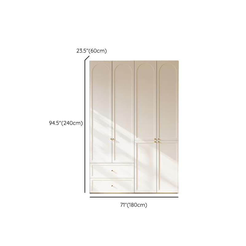 White Minimalist Manufactured Wood Wardrobe Closet with 2 Drawers, Soft Close Door, Interior Shelves, and Clothing Rod thumbnail 18
