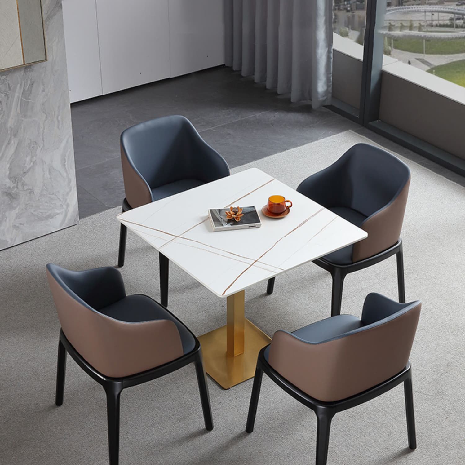Industrial Square Dinner Table Sintered Stone Table with Metal Base for Home thumbnail 5