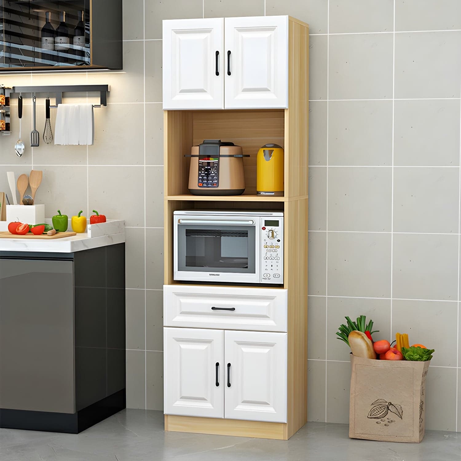 Wood Glam Server with Cabinets and Drawers - Narrow Size - Stylish and Functional thumbnail 3